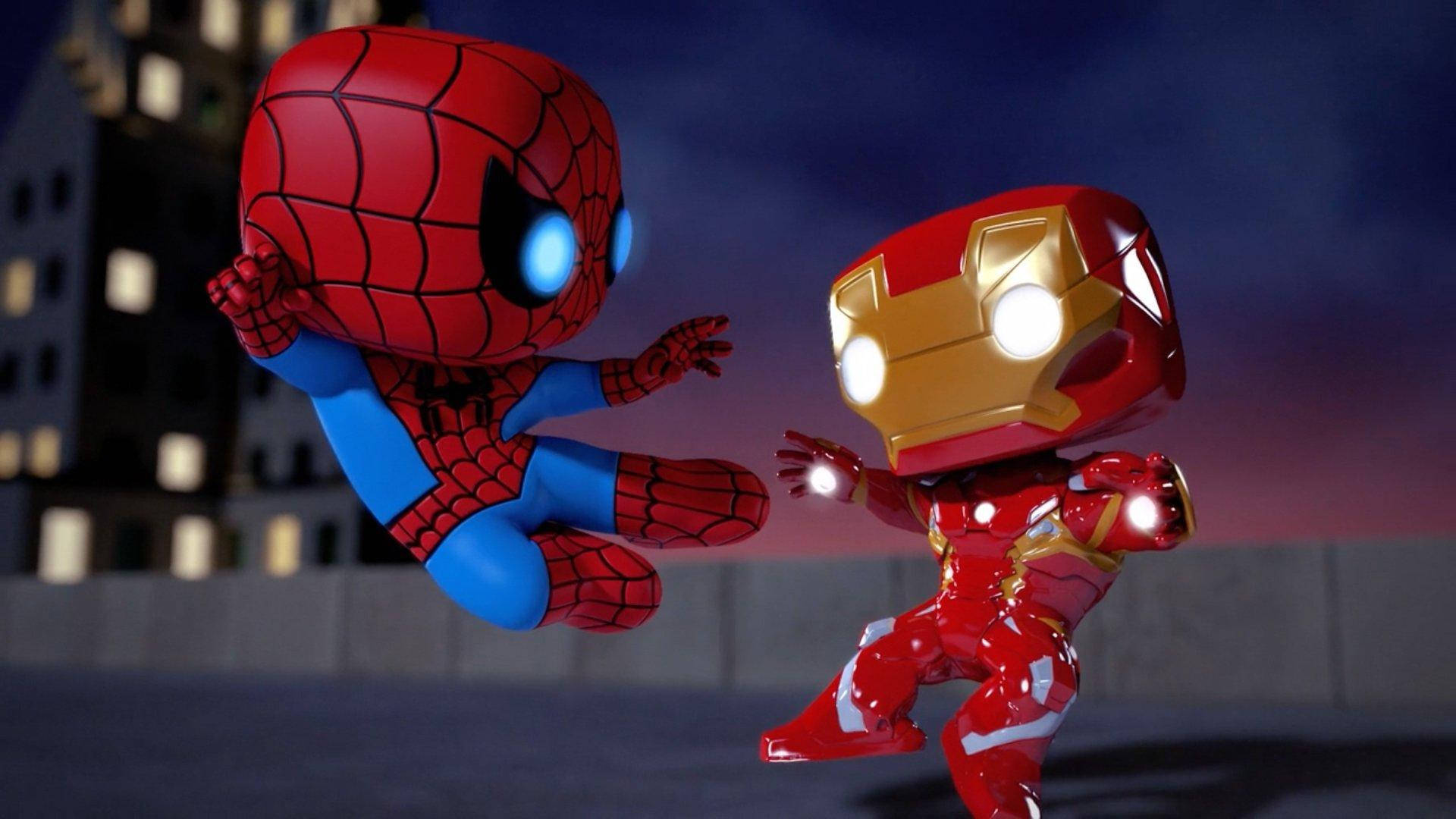 Funko Pop Spiderman And Iron Man Background