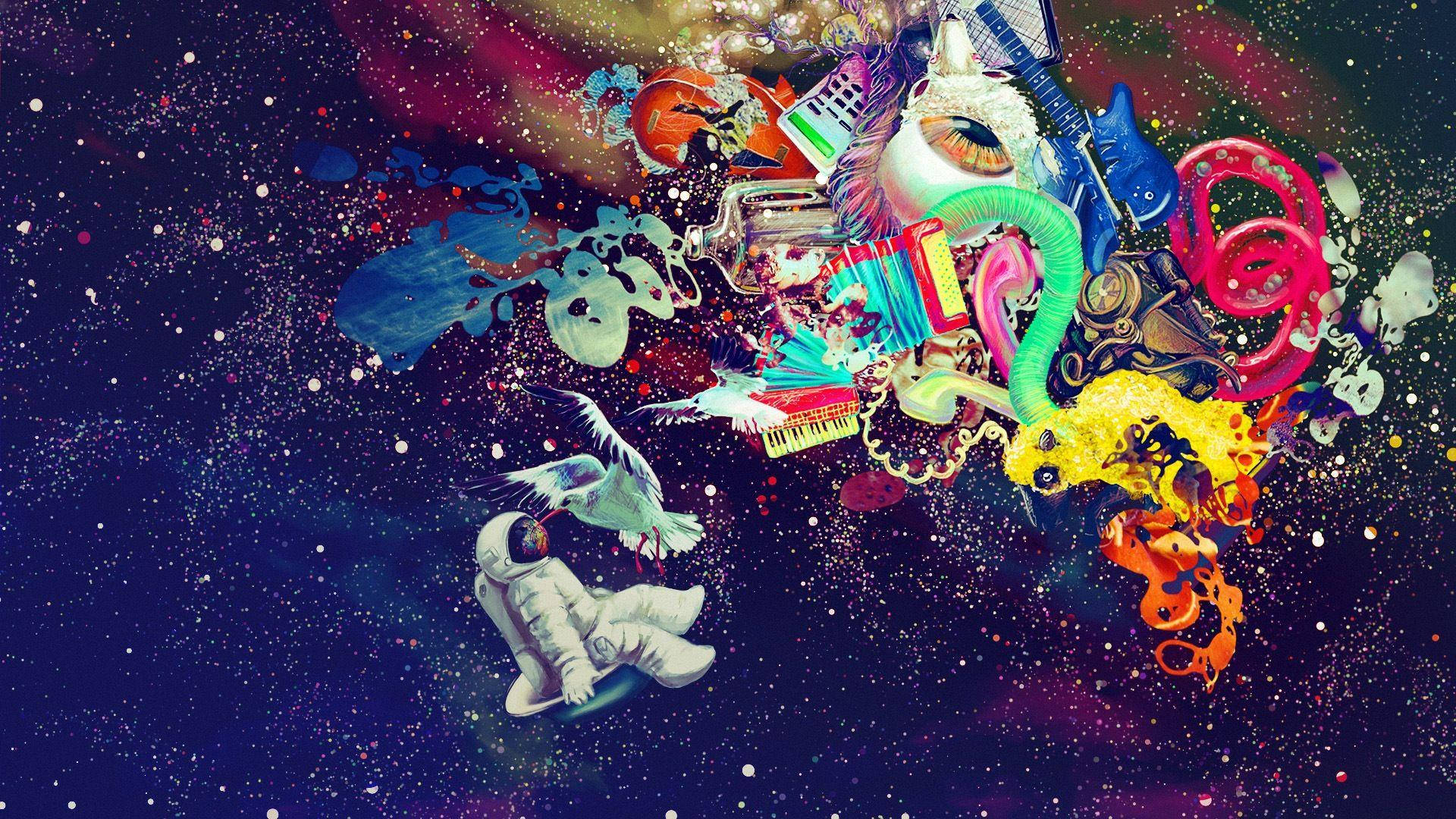Funky Astronaut In Outer Space Background
