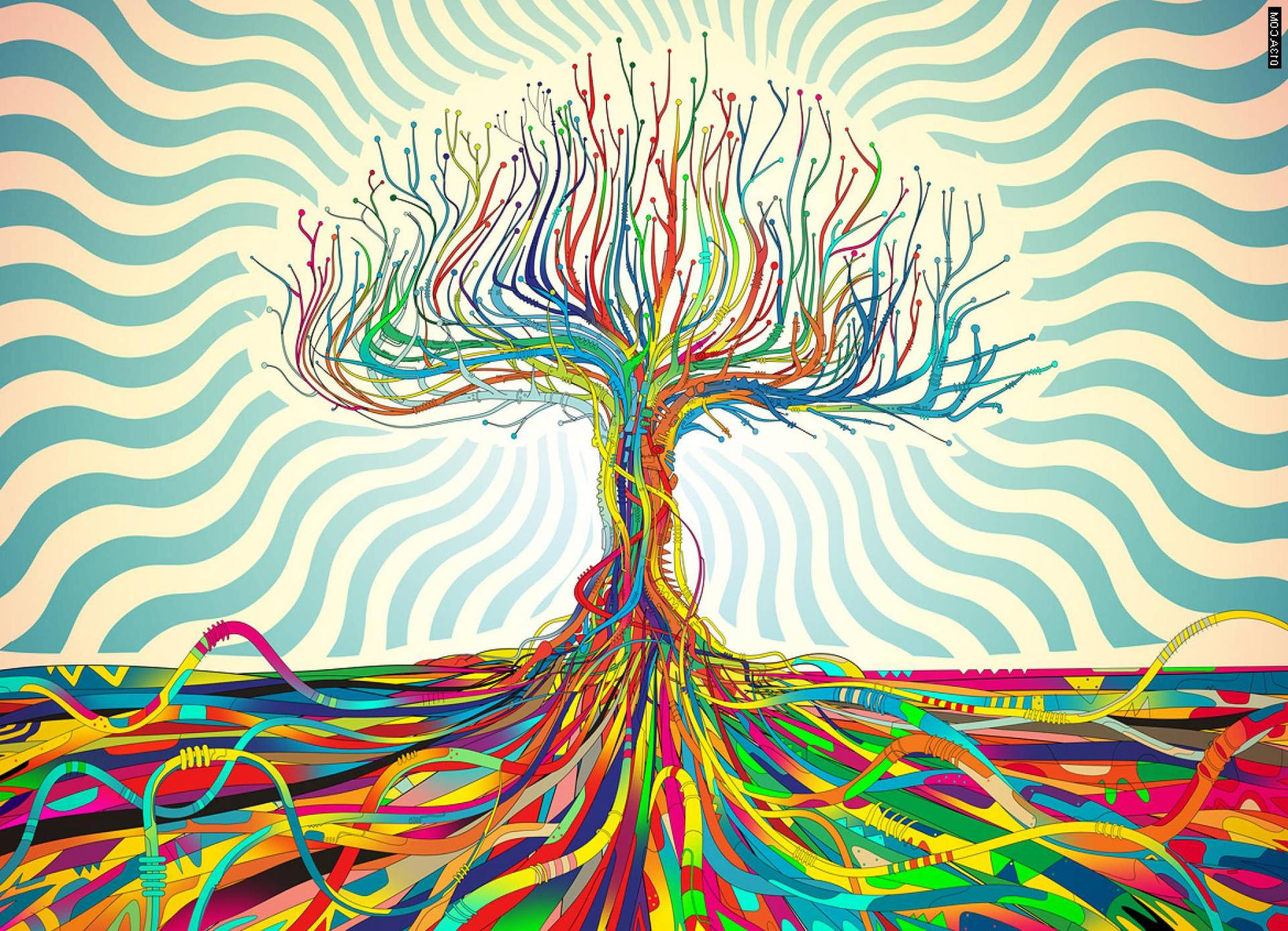Funky Colored Abstract Tree Background