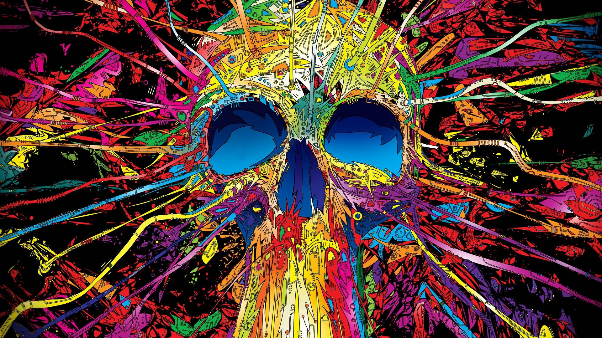 Funky Multicolored Skull Art Background