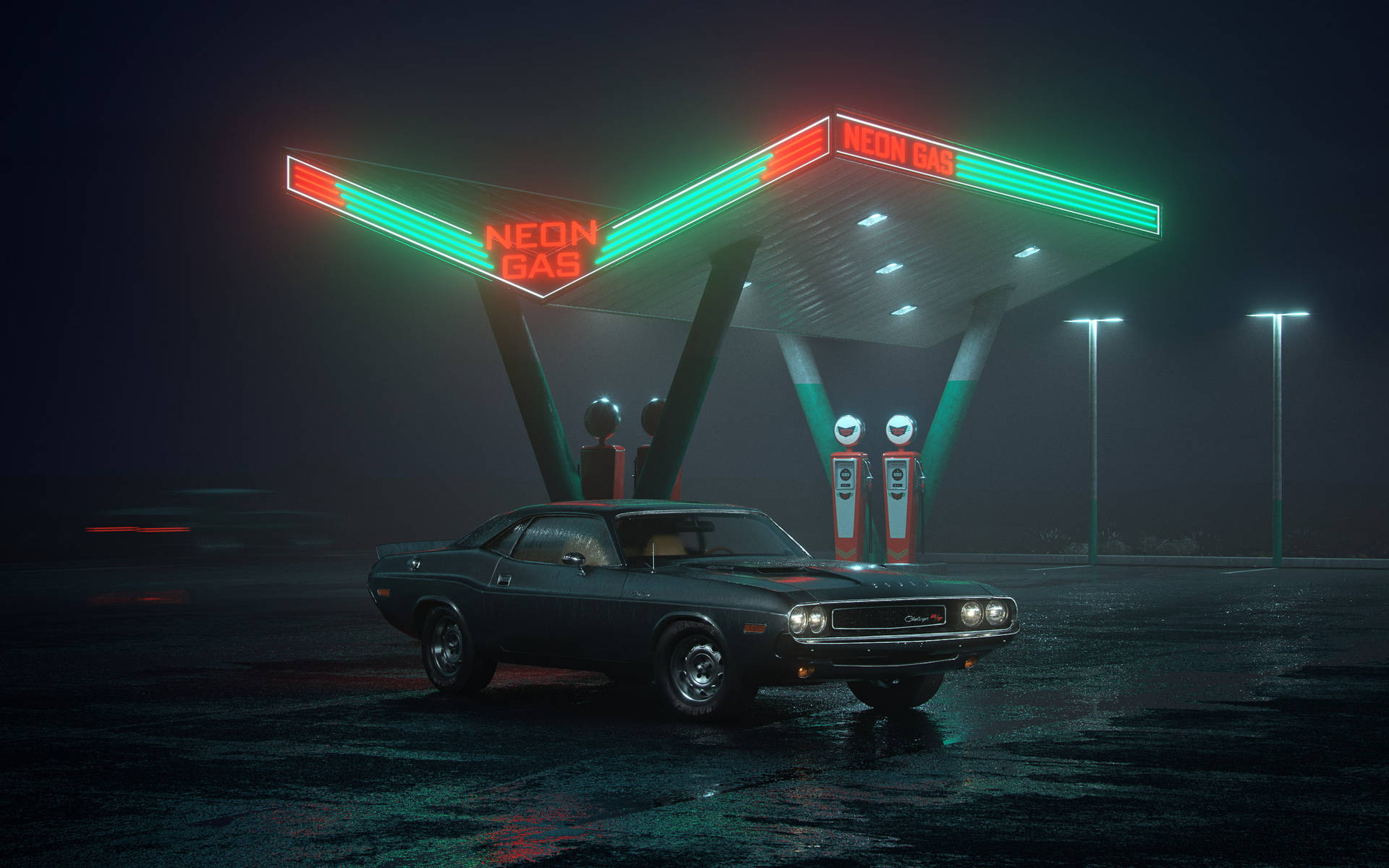 Funky Neon Gas Station