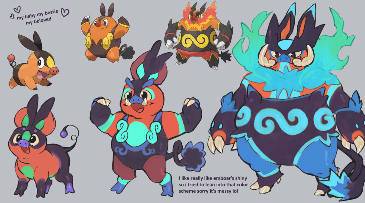 Funny Artwork Of Emboar's Pig Evolution Background