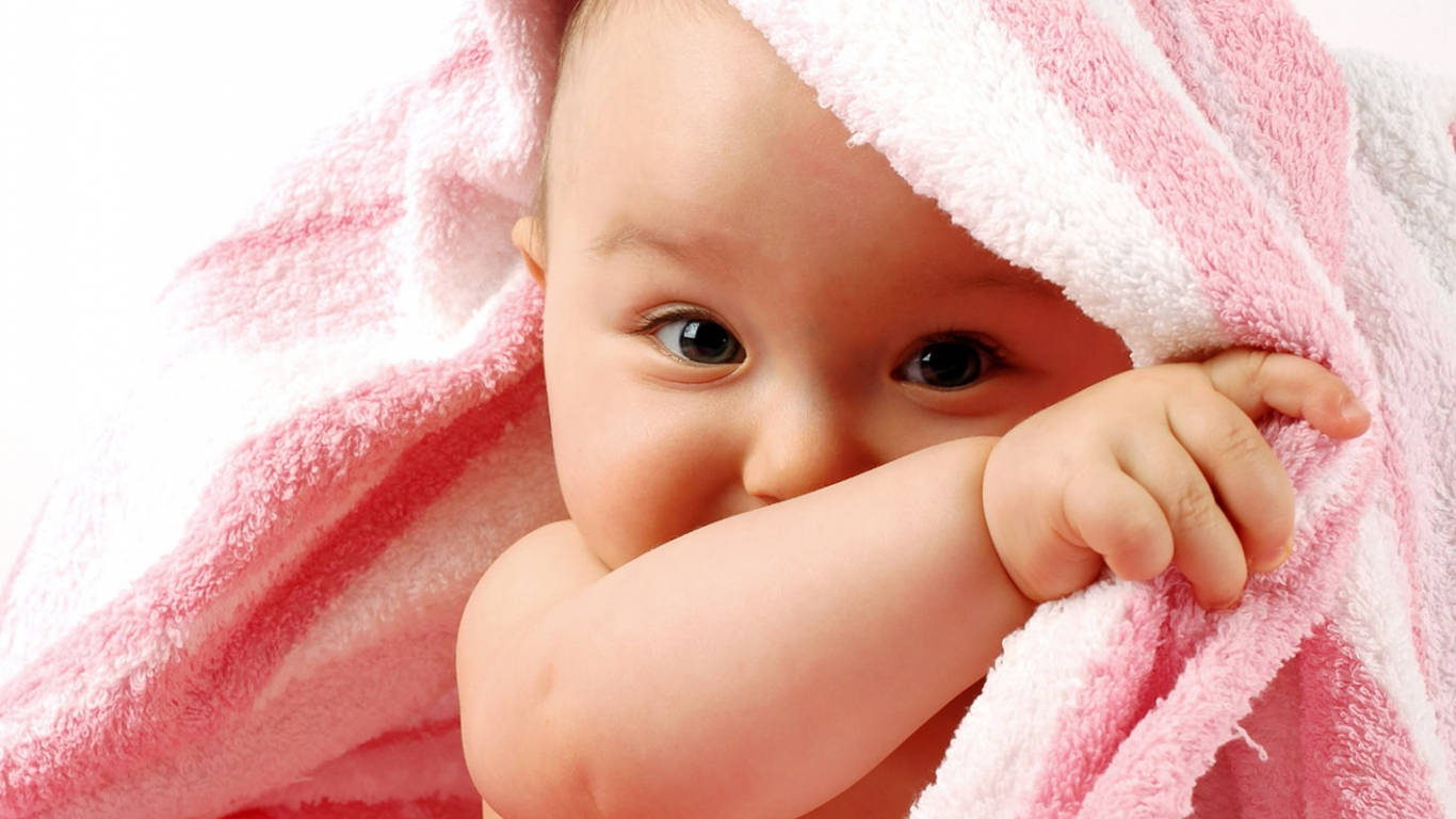Funny Baby Hiding In A Towel Background