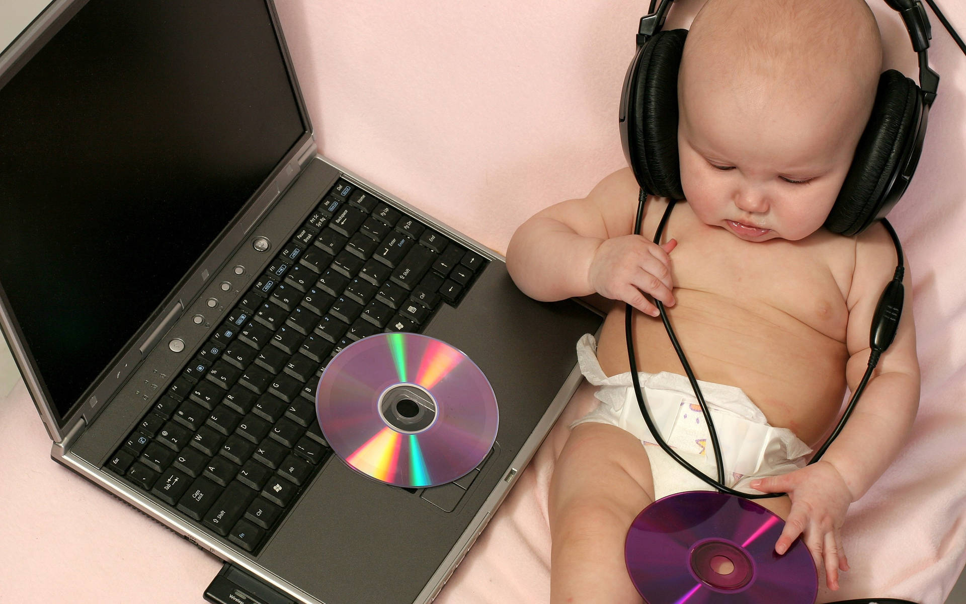 Funny Baby Listening To Music Background
