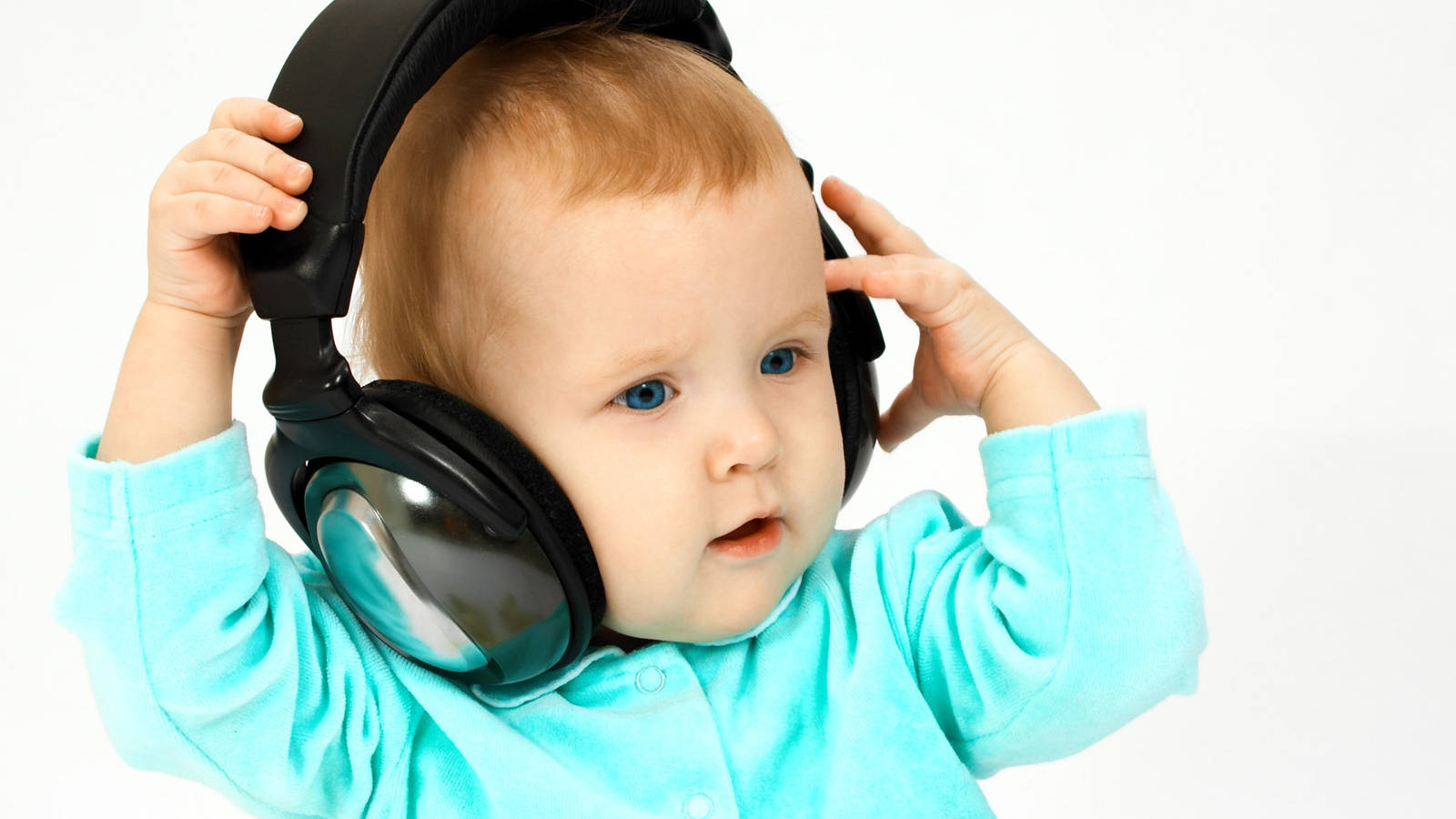 Funny Baby With Headphones Background