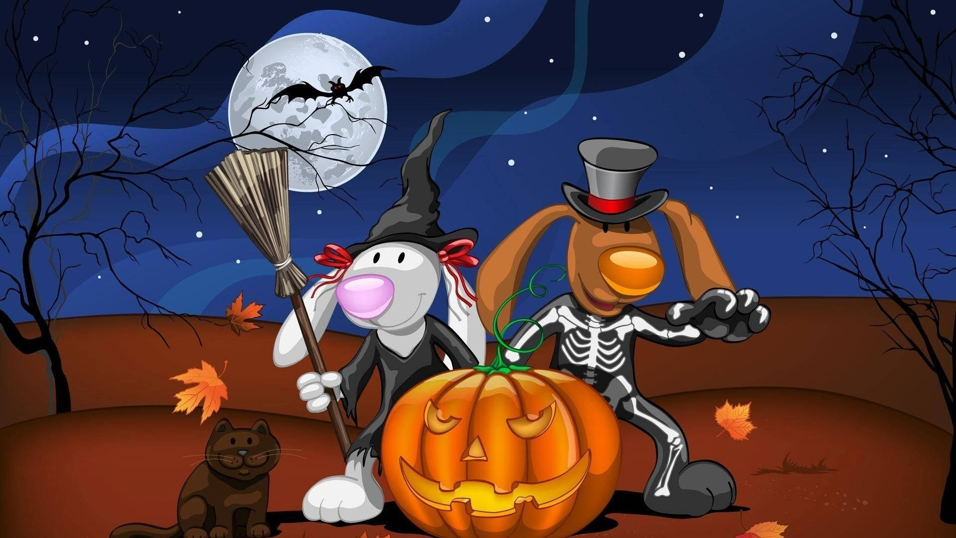 Funny Bunnies Cartoon Halloween Background