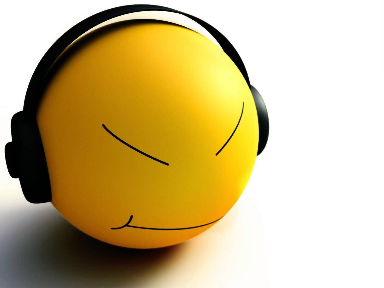 Funny Cartoon Emoji With Headphones Background