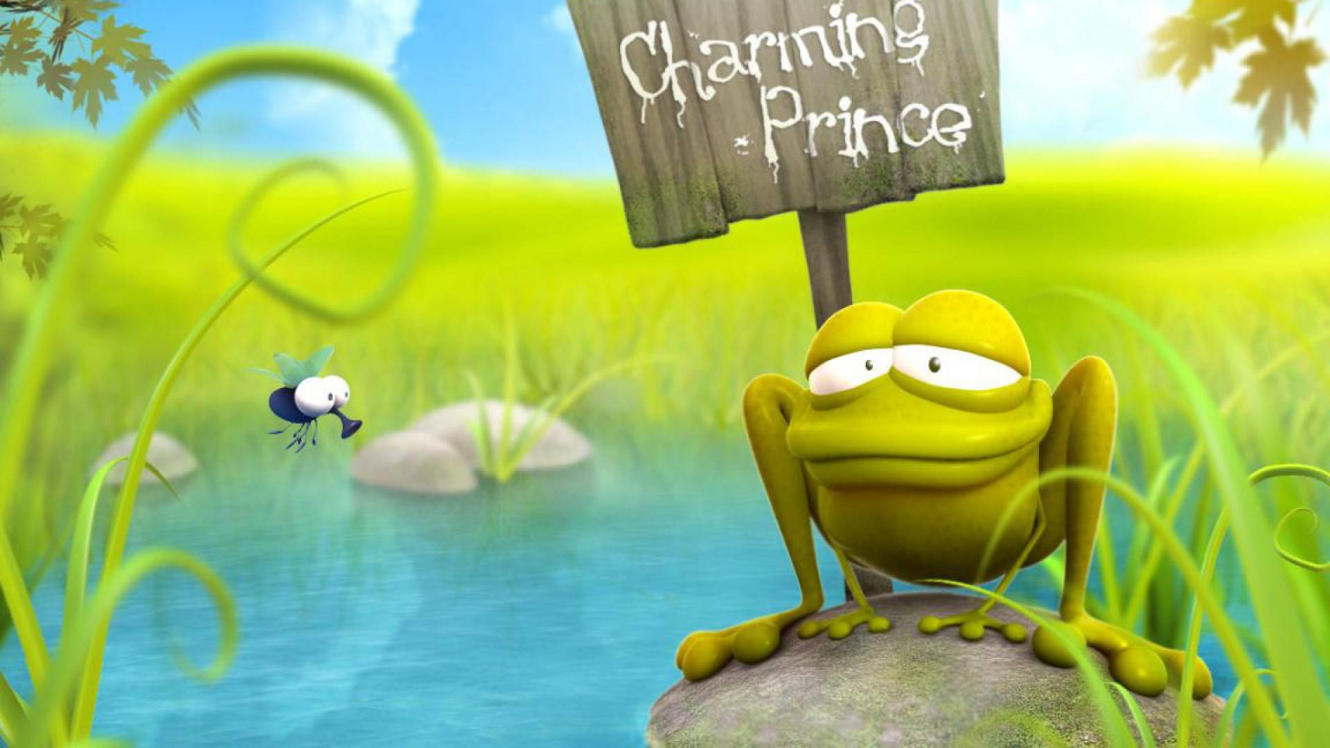 Funny Cartoon Frog And Mosquito Background