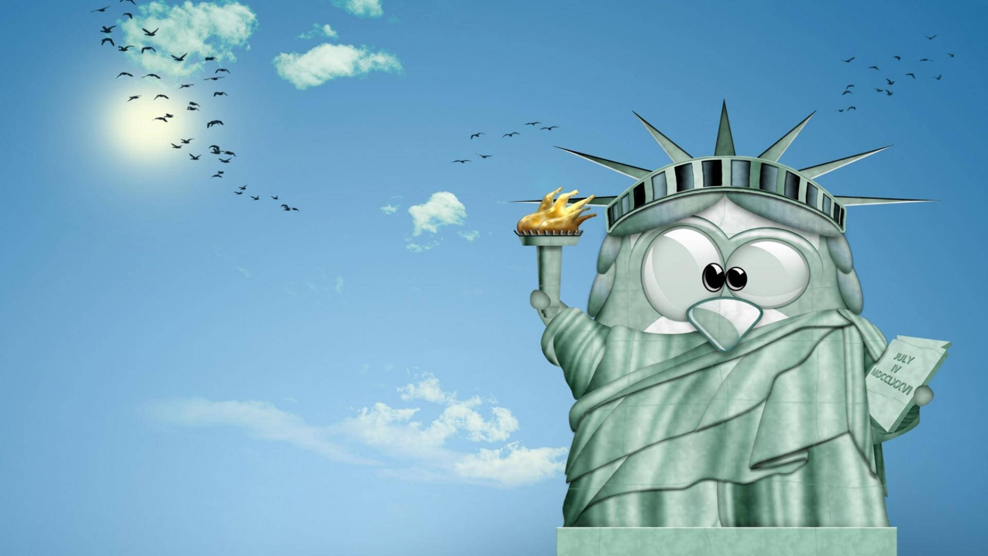 Funny Cartoon Statue Of Liberty Penguin Background