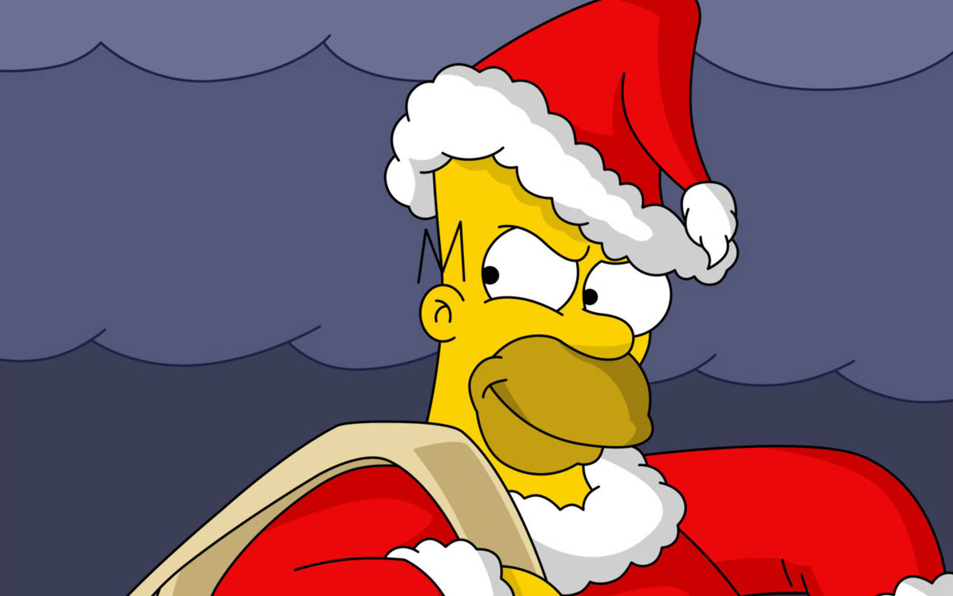Funny Christmas Simpson In Santa Suit Background