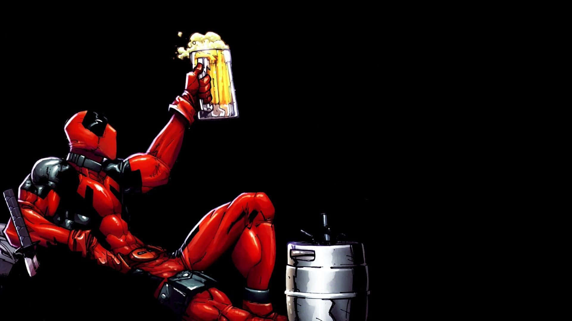 Funny Deadpool Drinking Beer Background