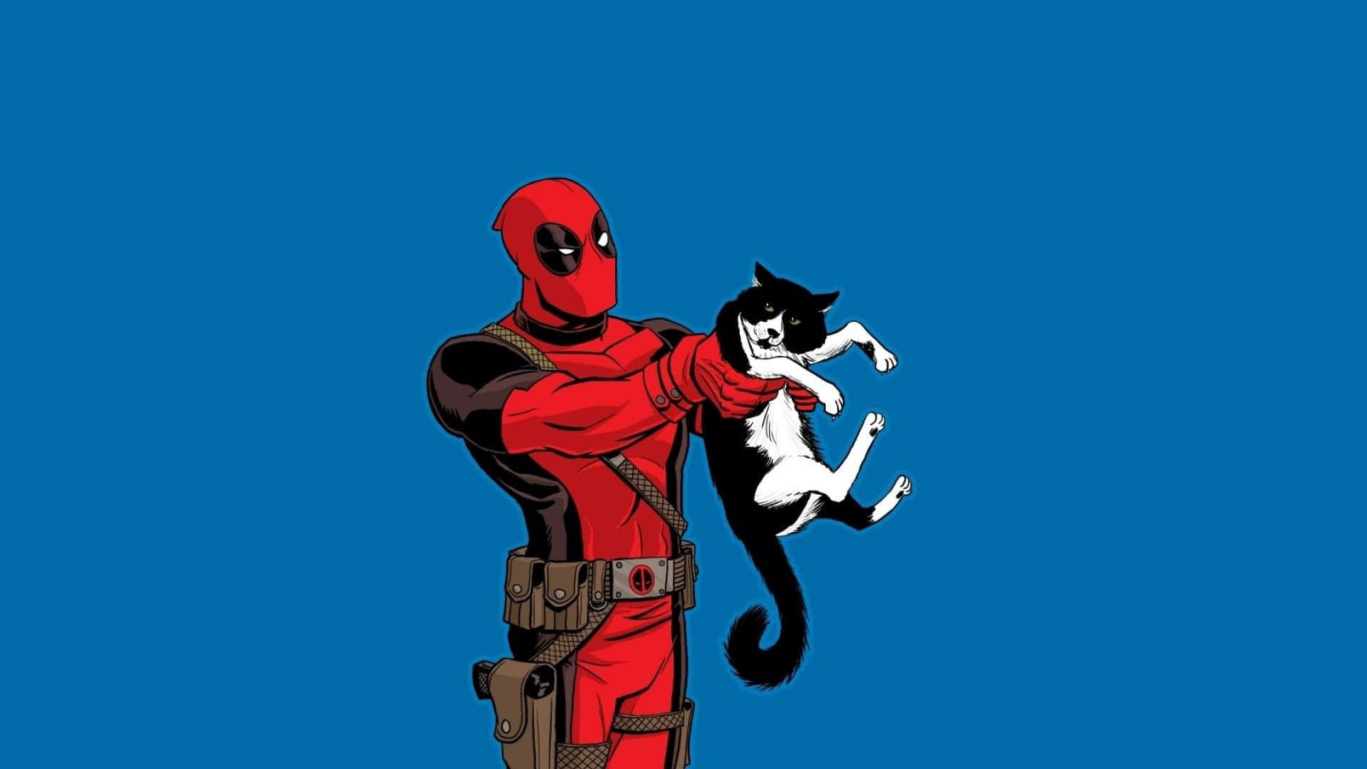 Funny Deadpool Holding A Cat Background