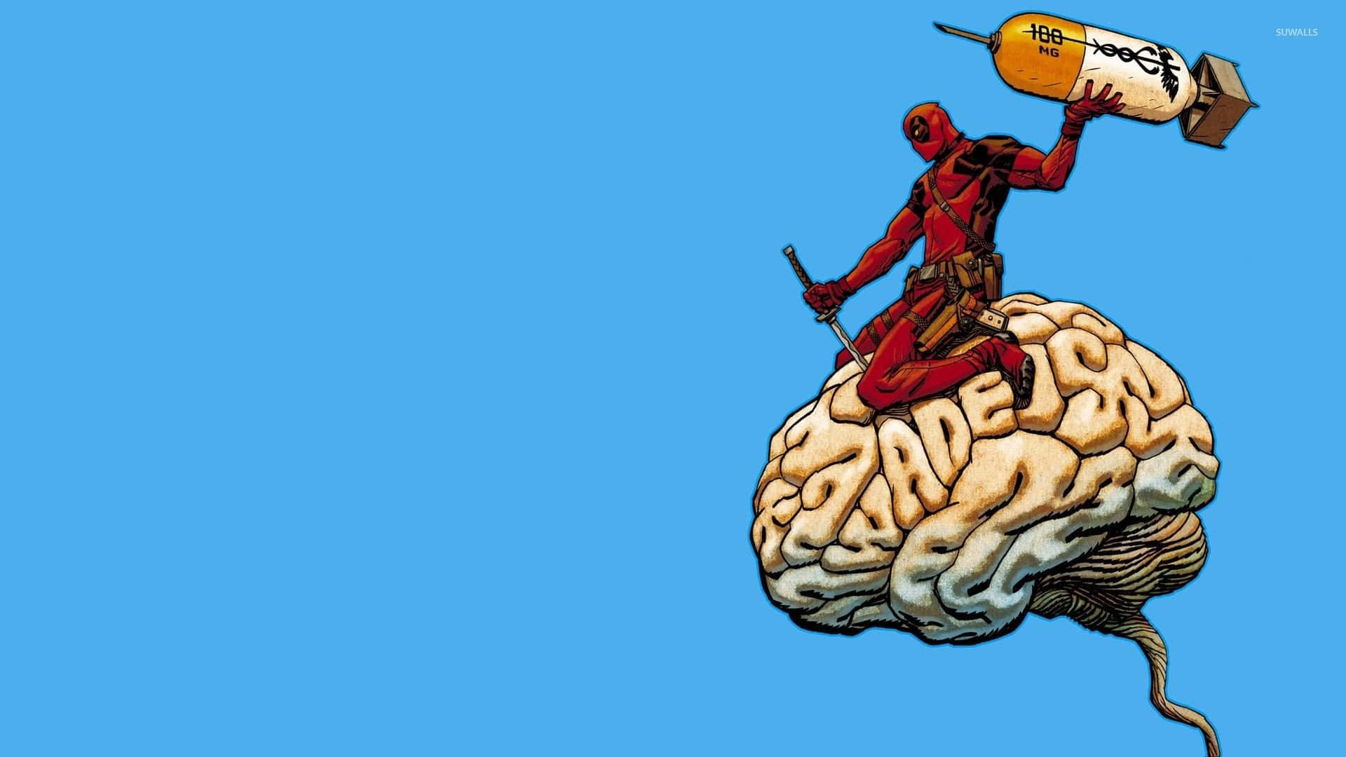Funny Deadpool Injecting A Brain Background