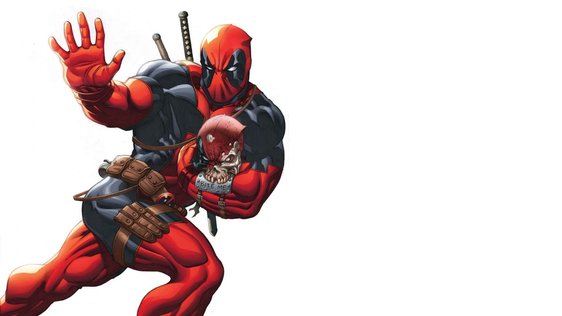 Funny Deadpool Running With A Skull Background