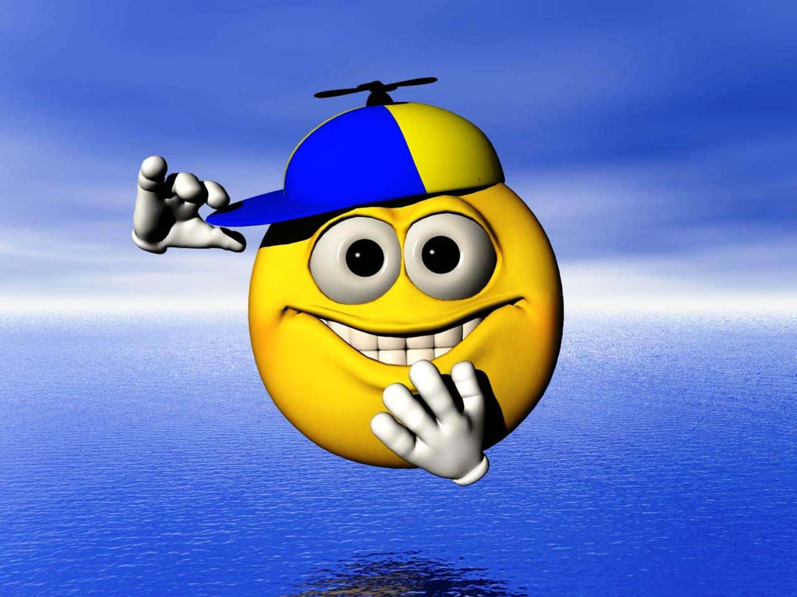 Funny Face 3d Smiley Wearing A Cap Background