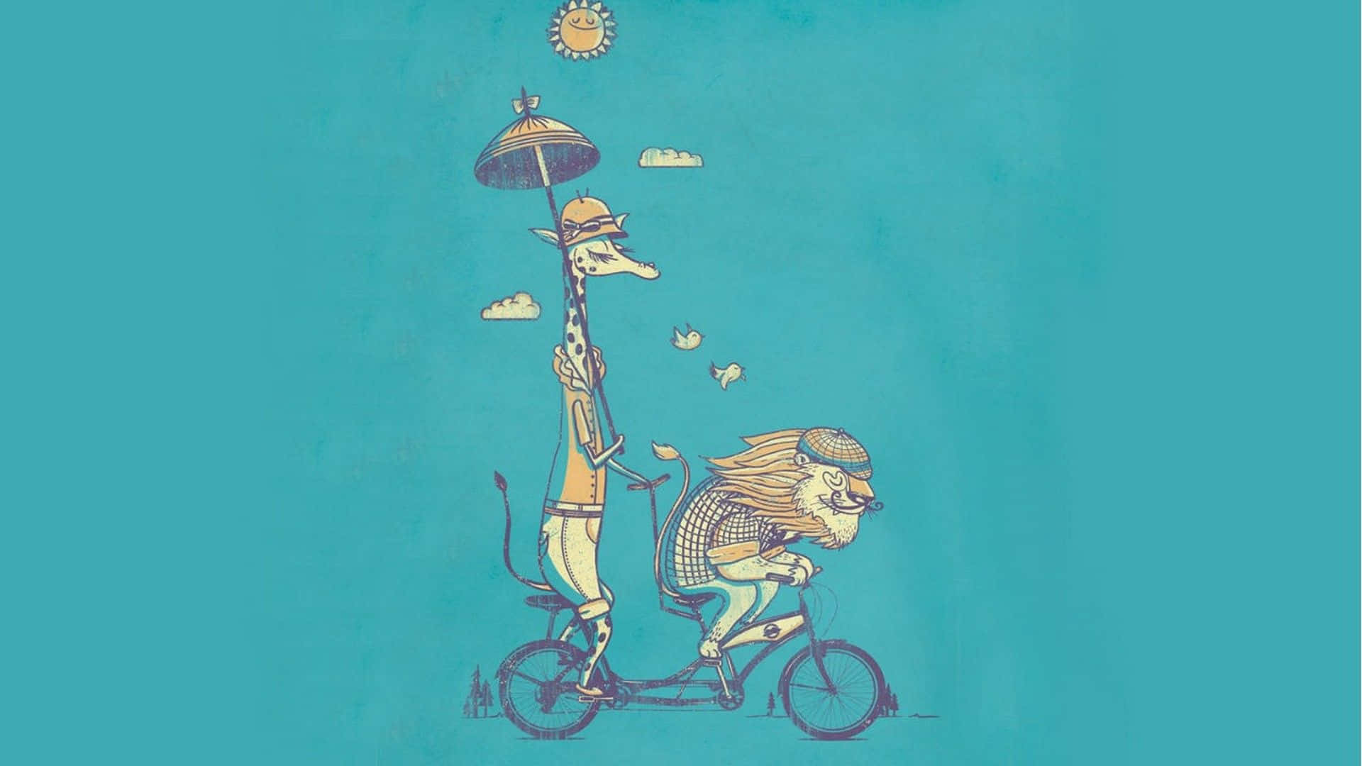 Funny Giraffe Riding A Tandem Bike Background