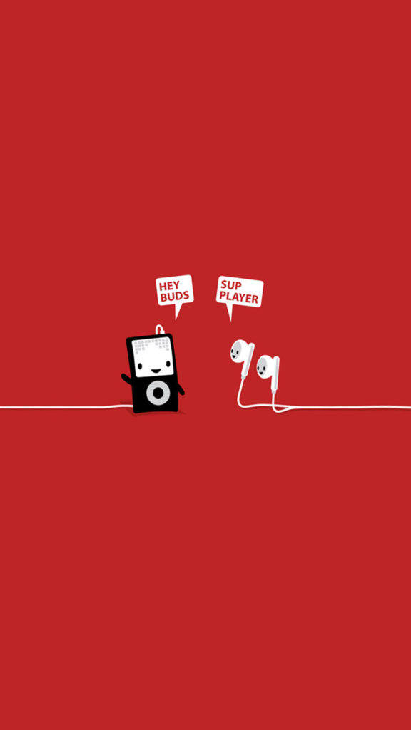 Funny Iphone With Ipod And Earbuds Background