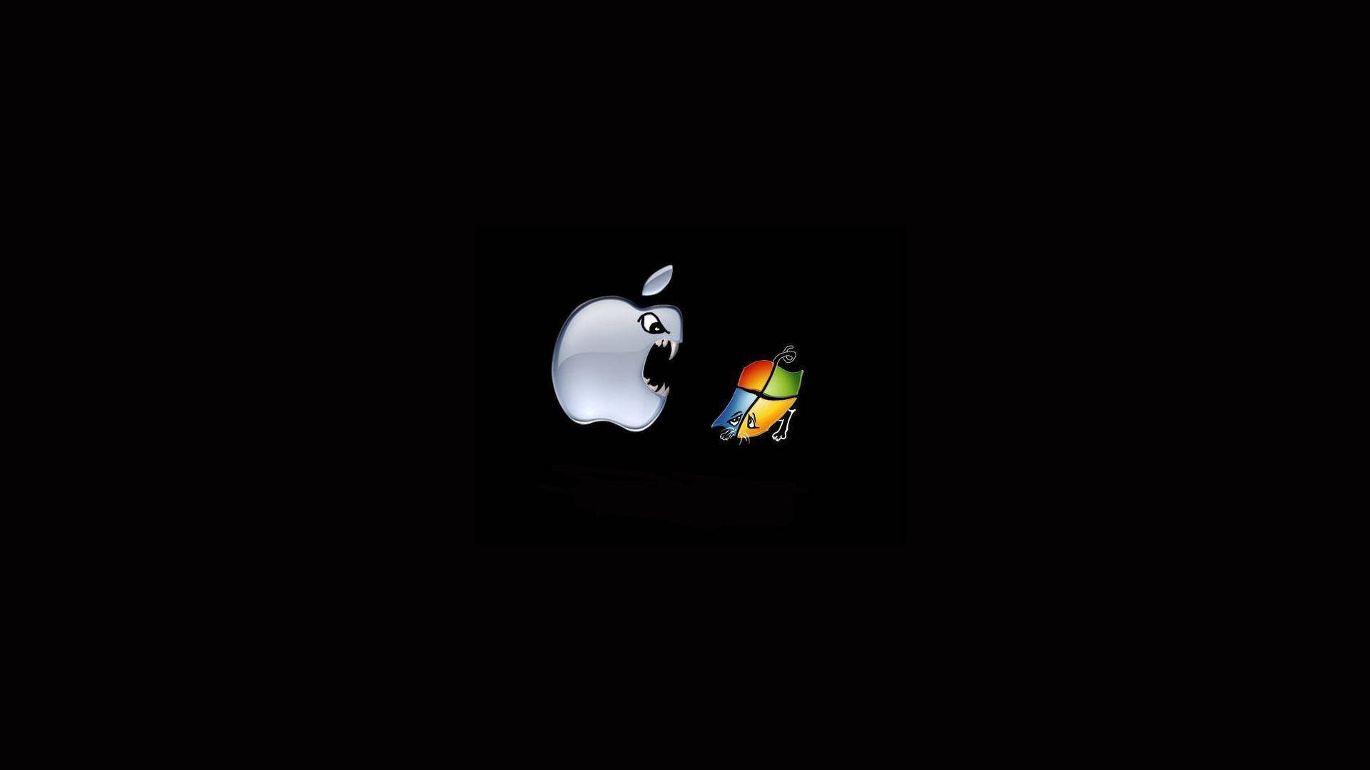 Funny Laptop Apple And Windows Logo Fighting Background
