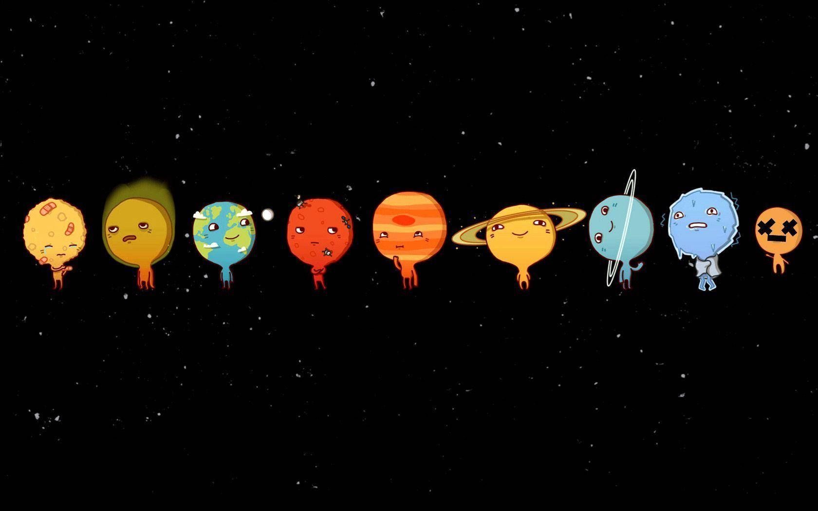 Funny Laptop Planets Emoticons Background
