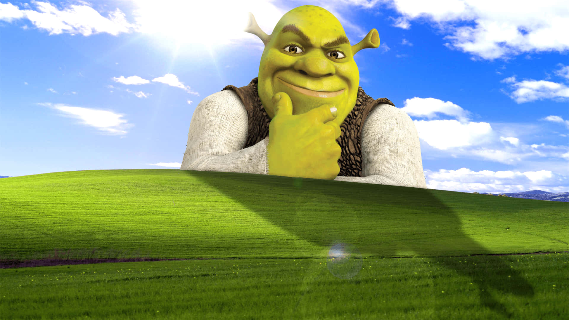 Funny Shrek On Microsoft Windows Bliss Background