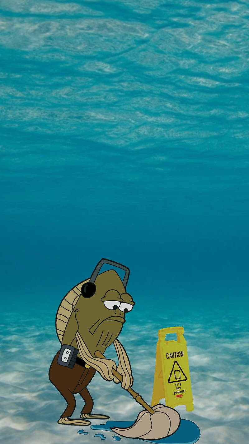 Funny Spongebob Character Mopping Background