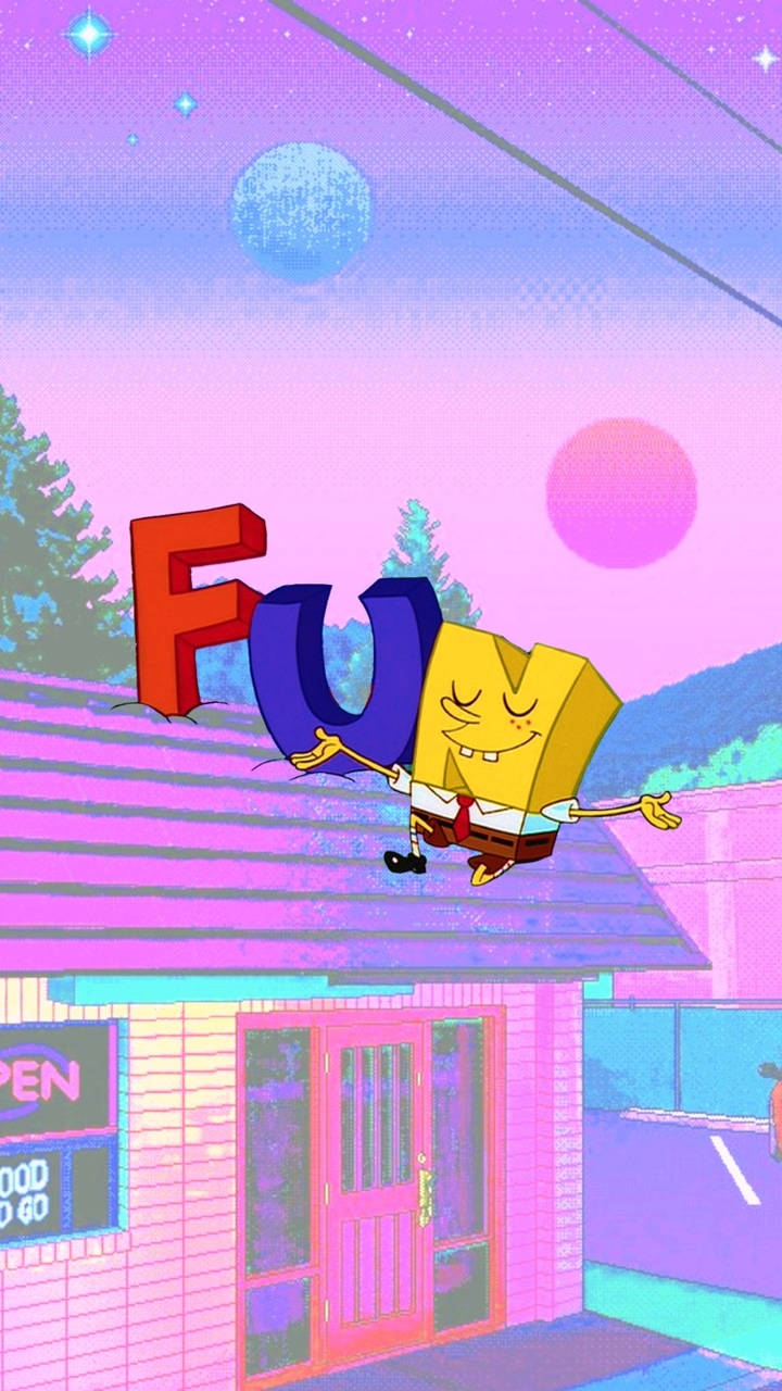 Funny Spongebob Having Fun Background