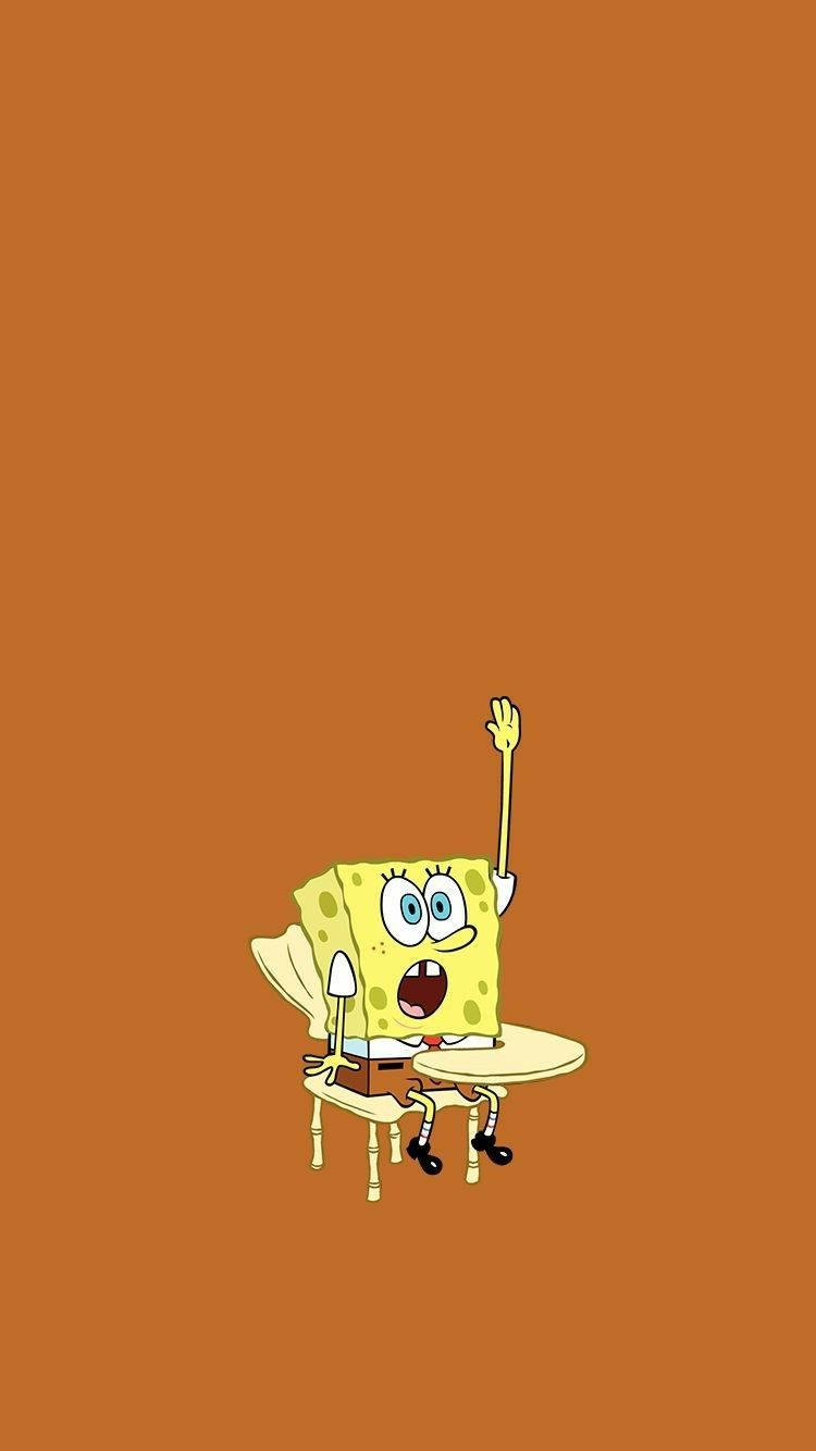 Funny Spongebob Raising His Hand Background