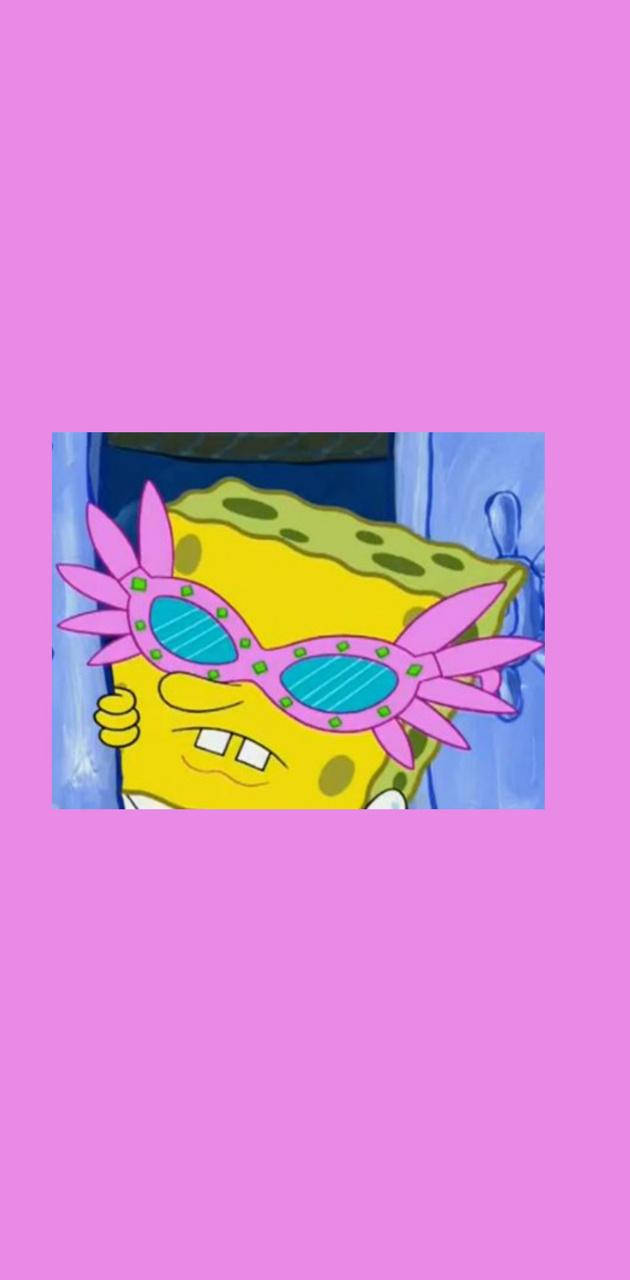Funny Spongebob Wearing Pink Glasses Background