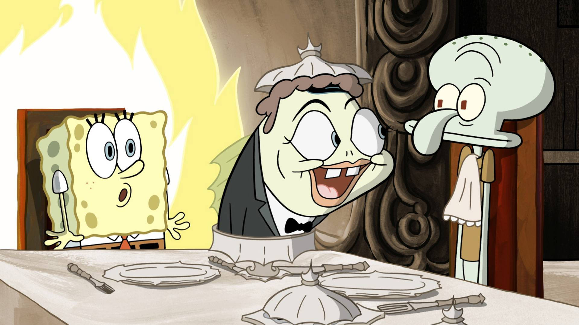 Funny Spongebob With A Butler Background