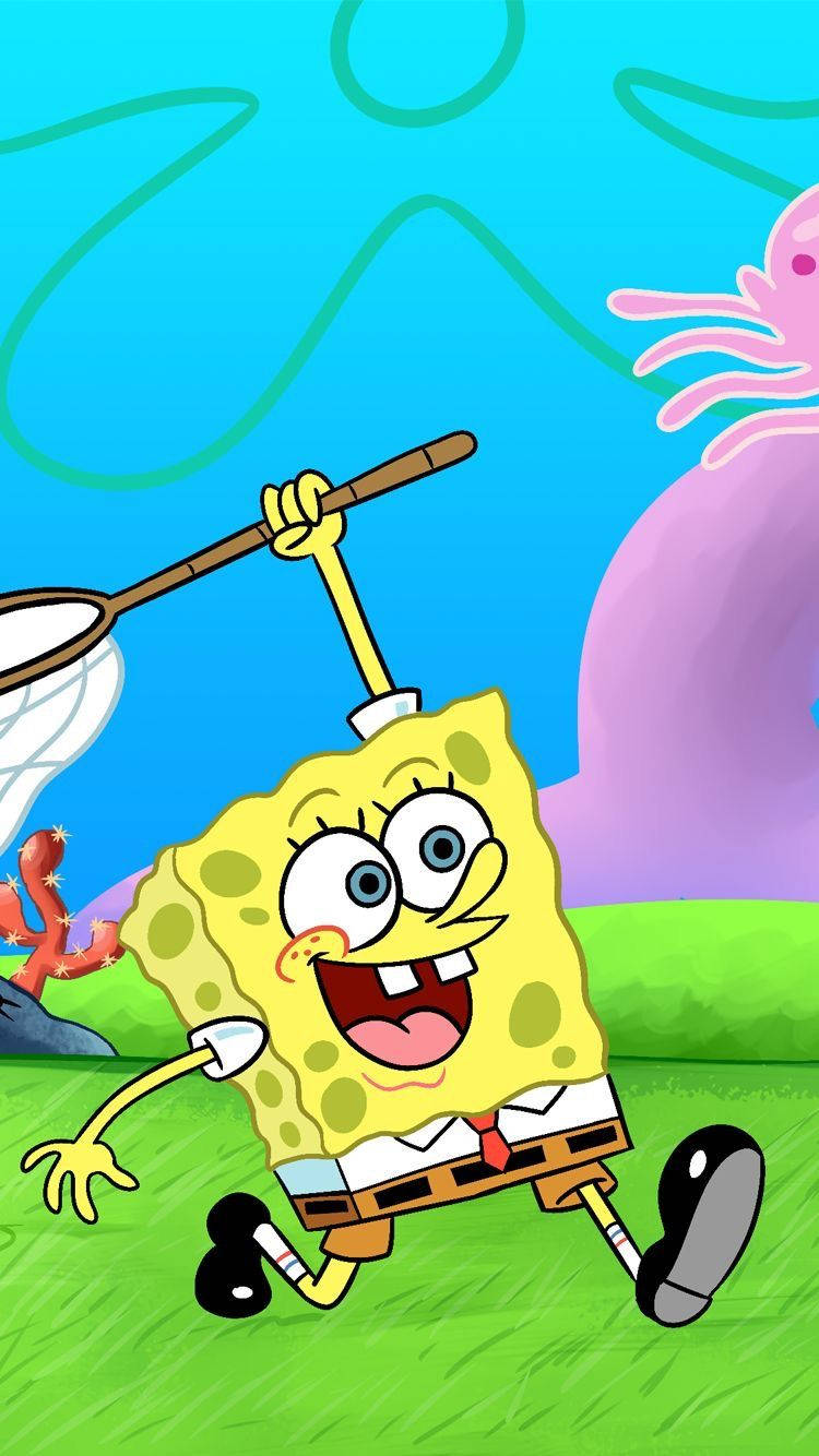 Funny Spongebob With Jellyfish Net Background