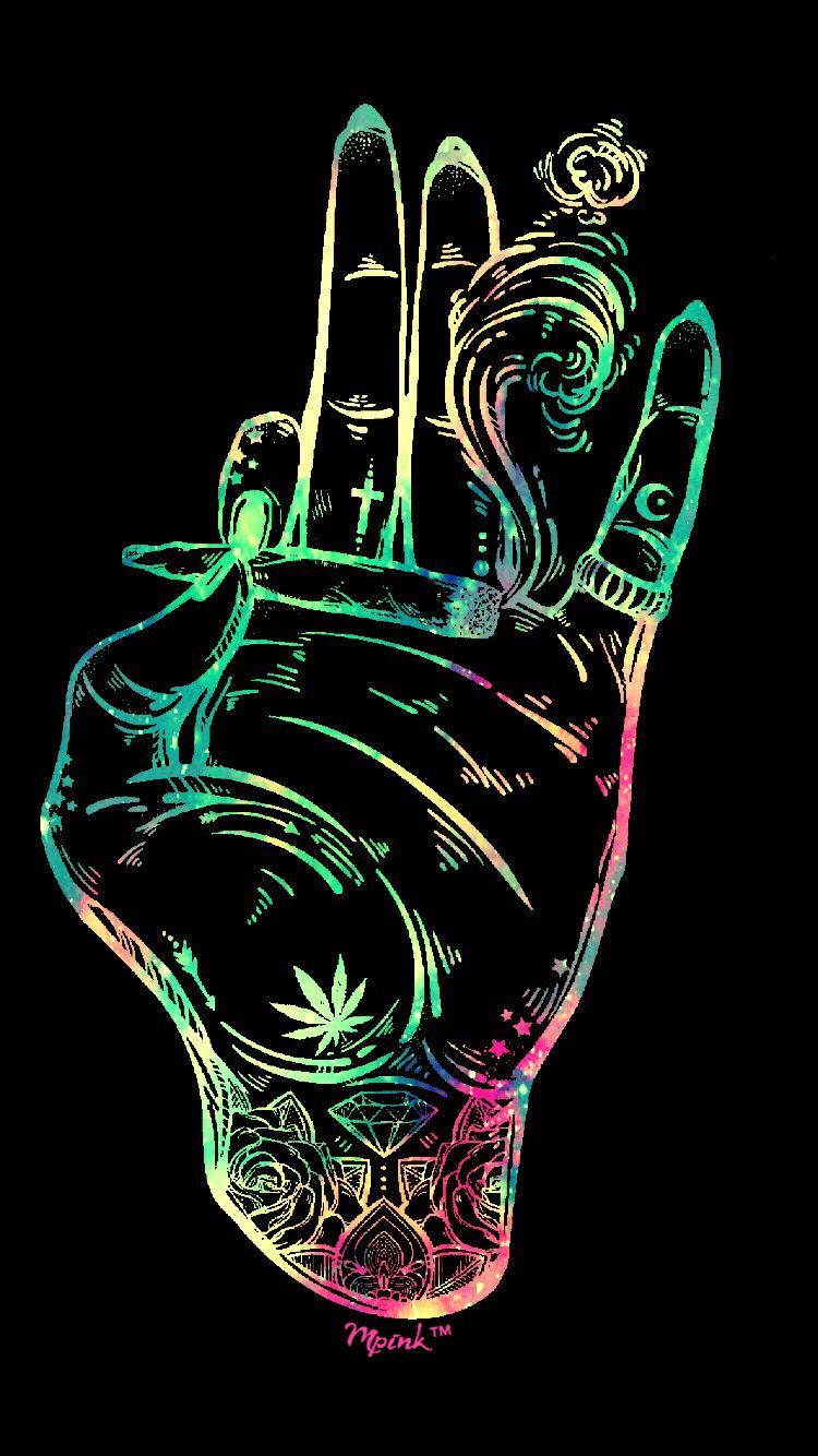 Funny Weed In Colorful Hand Background