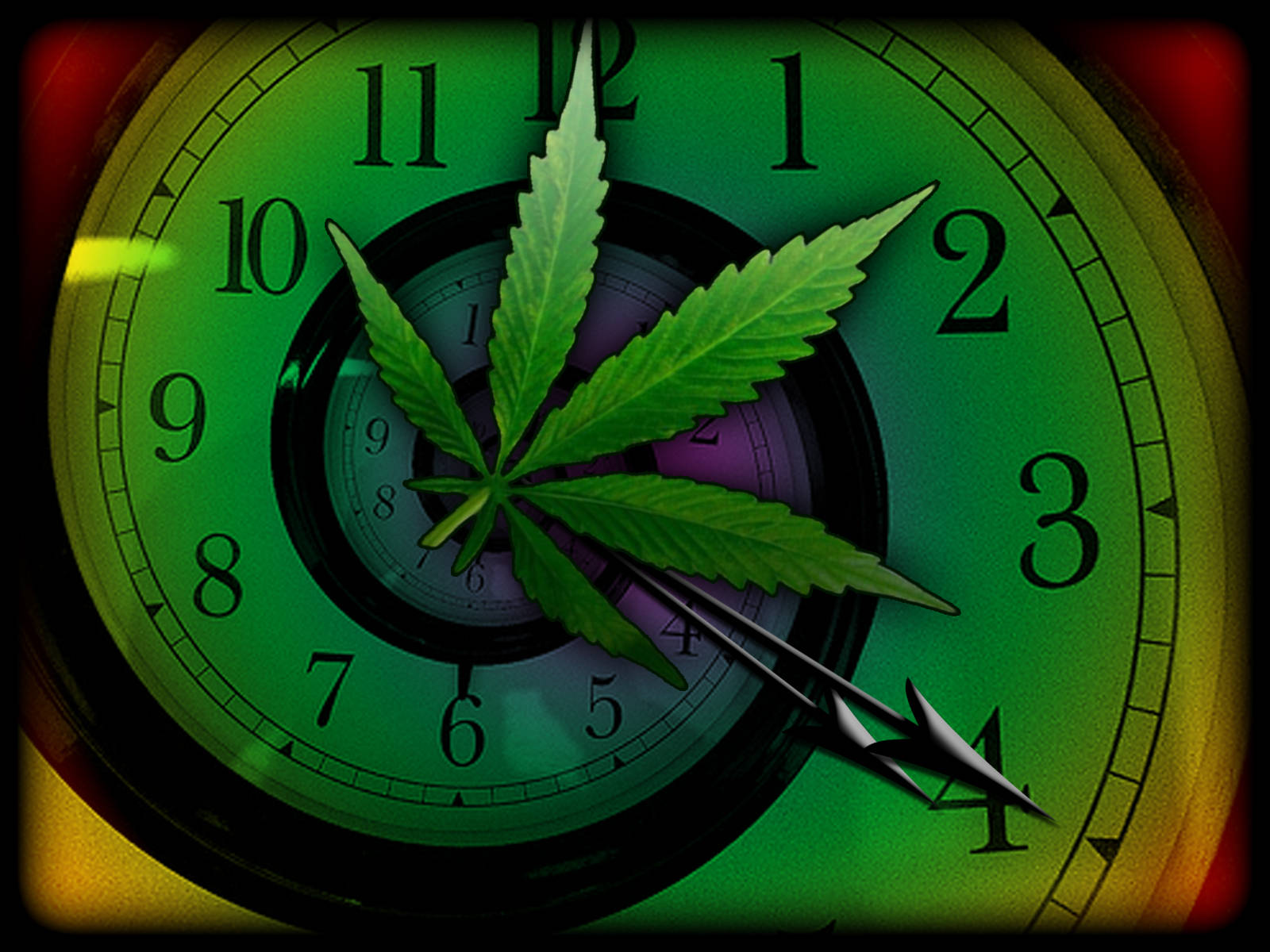 Funny Weed On Wall Clock Background