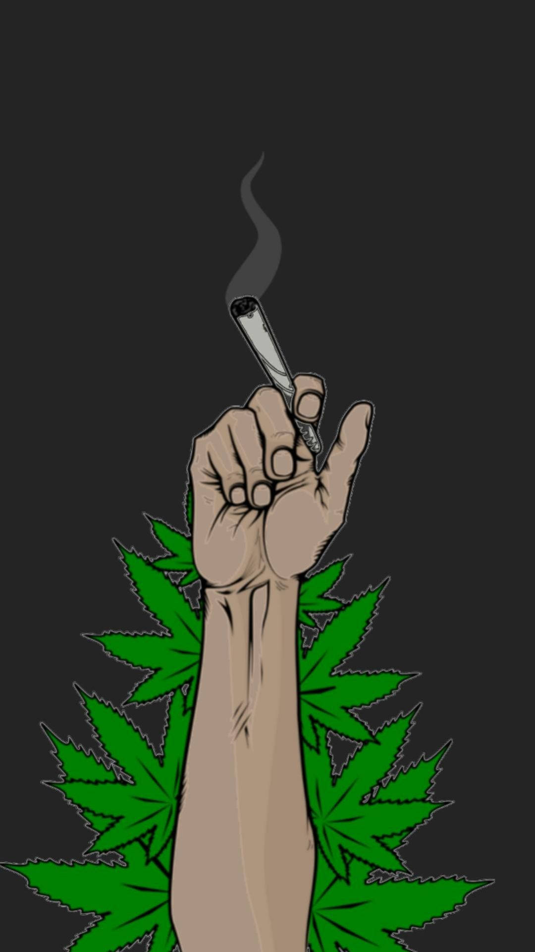 Funny Weed With Hand Background