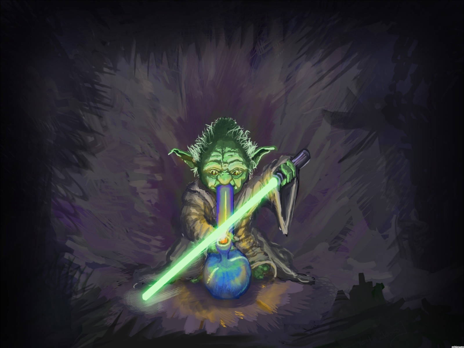 Funny Yoda On Weed Background