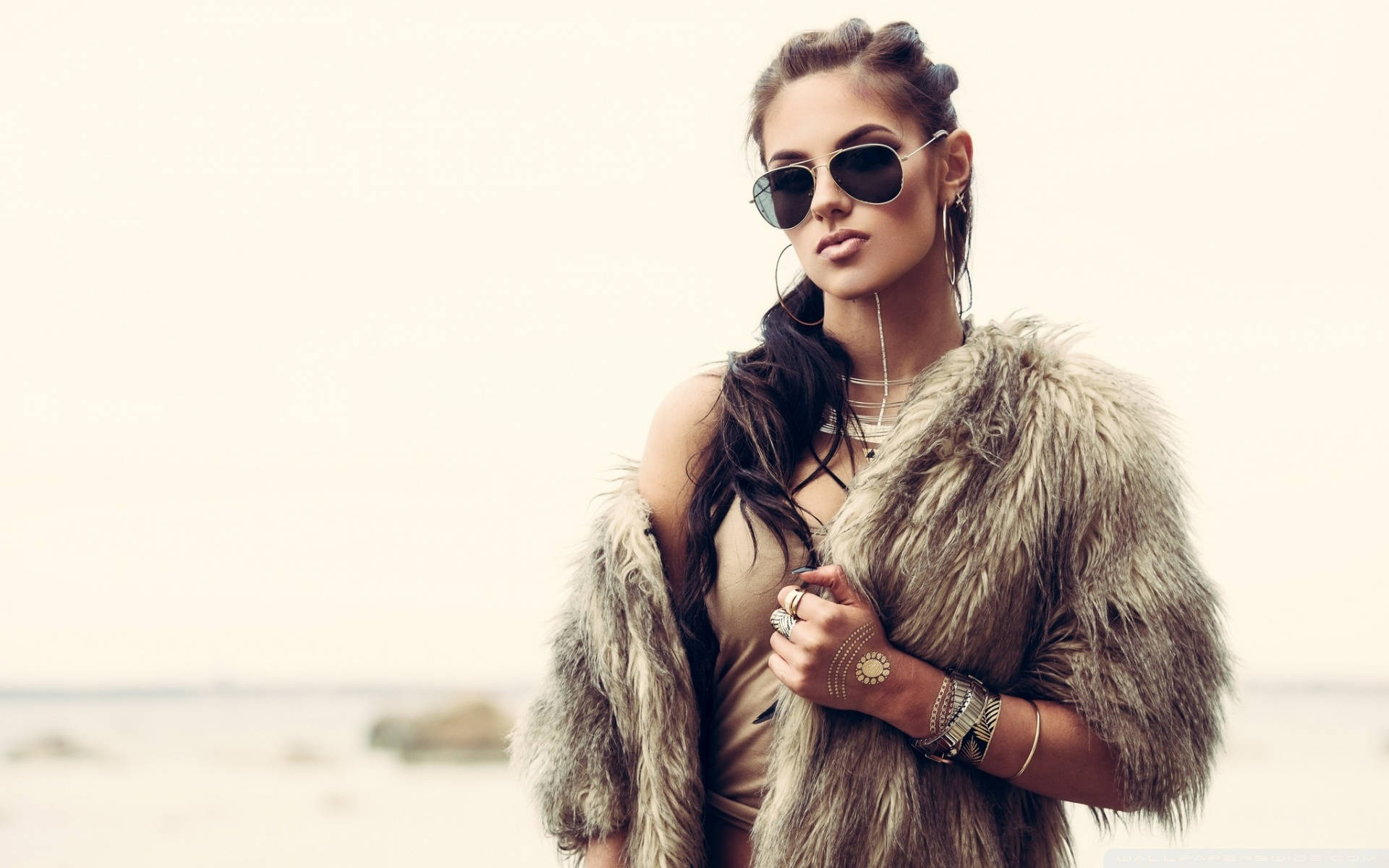 Fur Coat Fashion Model Background