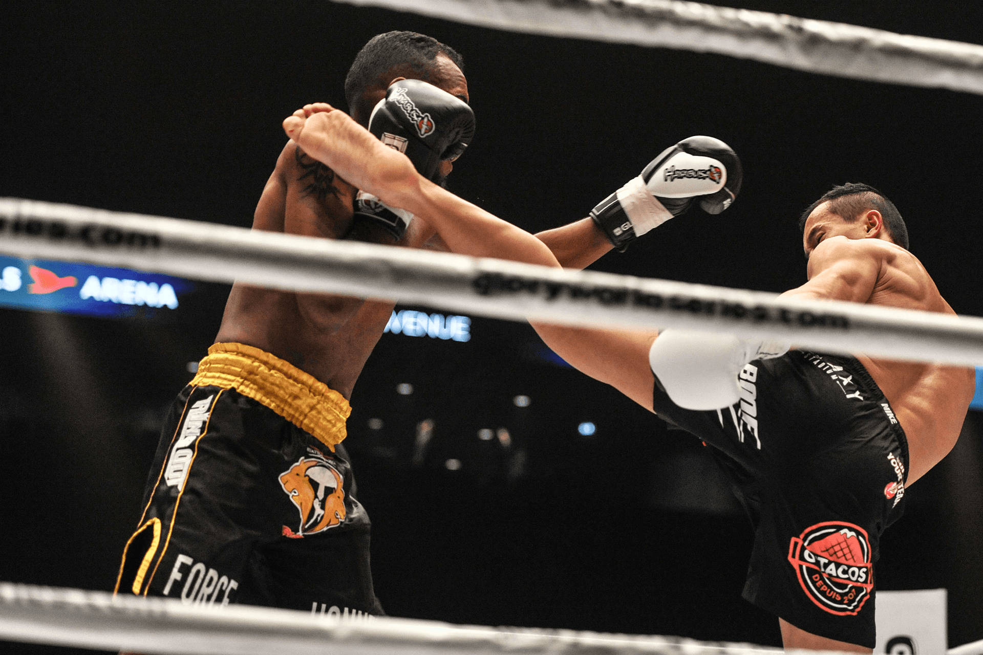 Furious Kickboxing Fight Low Angle Shot