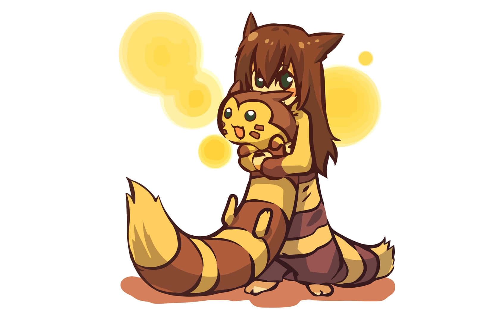Furret Girl Hugging A Furret Stuffed Toy Background
