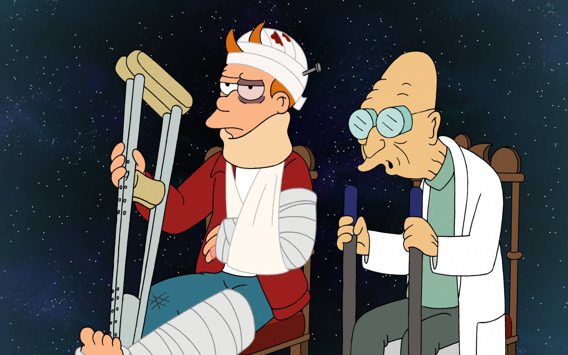 Futurama Cast Flying Through Outer Space