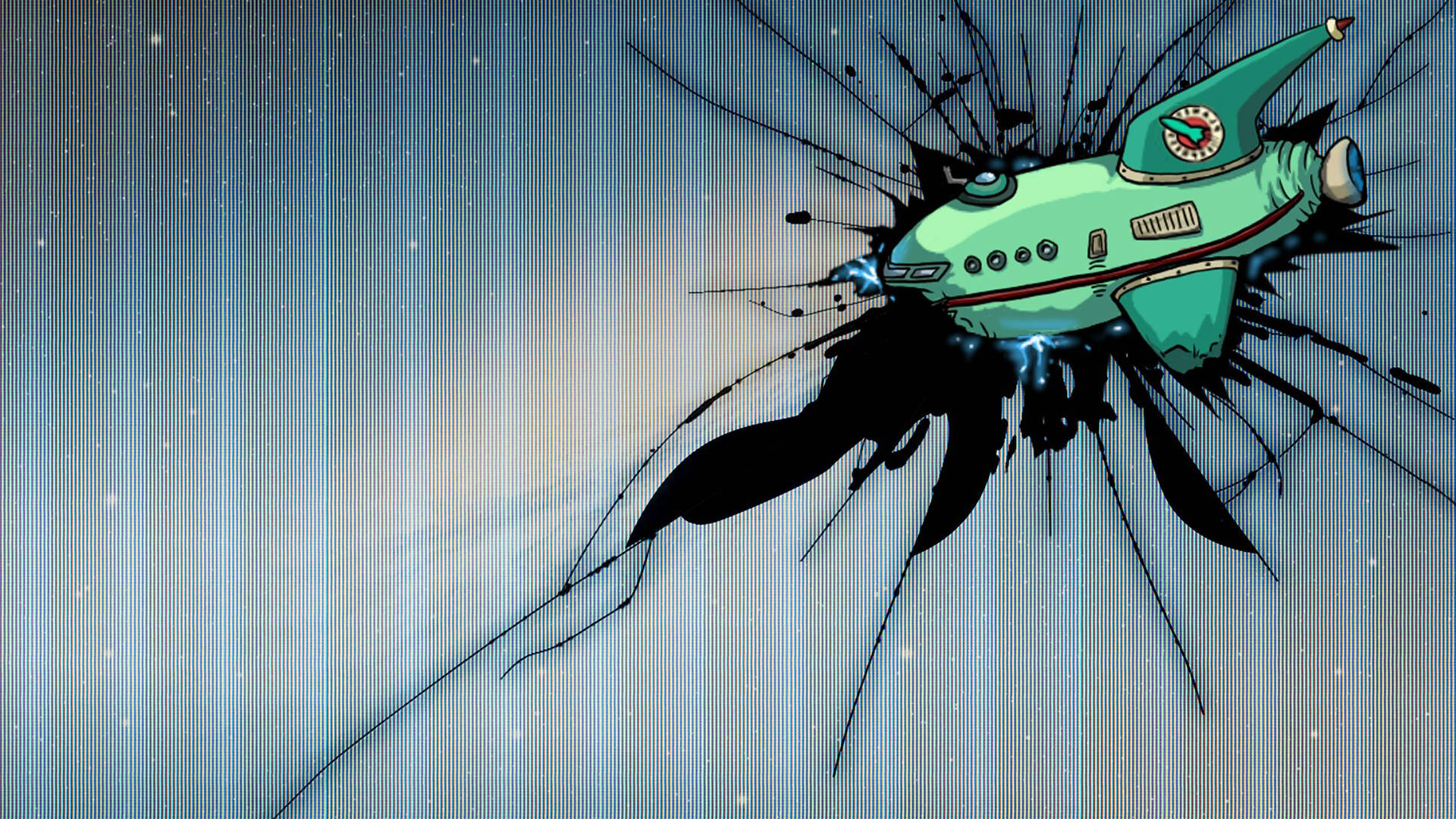 Futurama Spaceship Broken Computer Screen Background