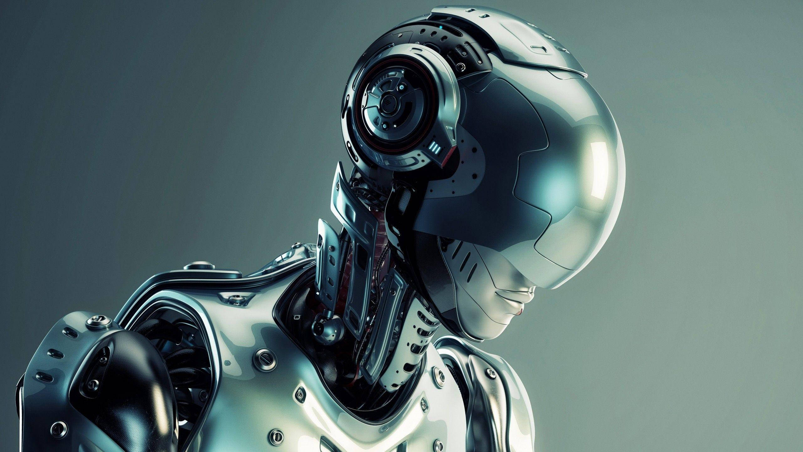 Futuristic 3d Android Robot Head Background