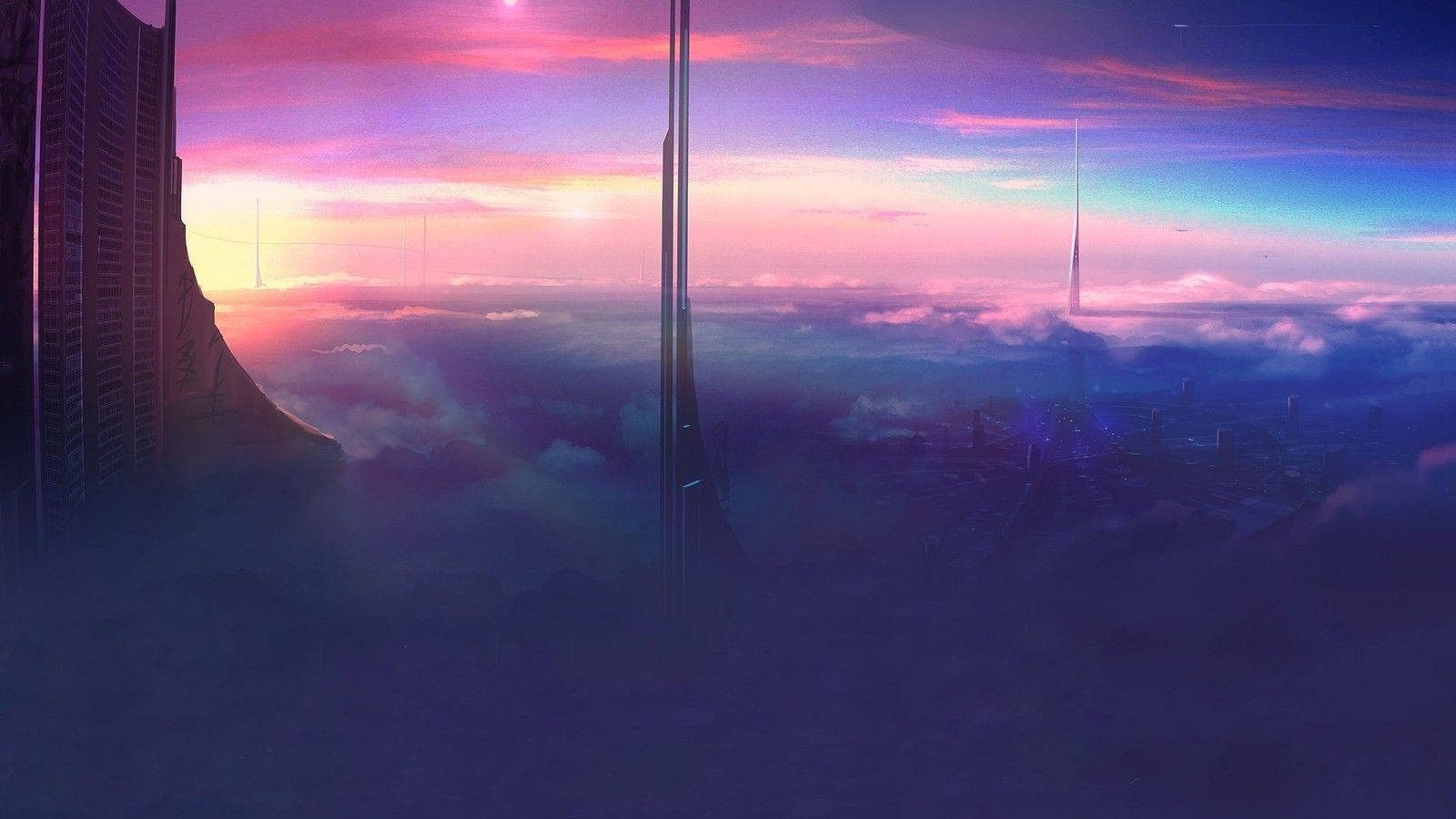 Futuristic Above The Clouds Skyscrapers Background