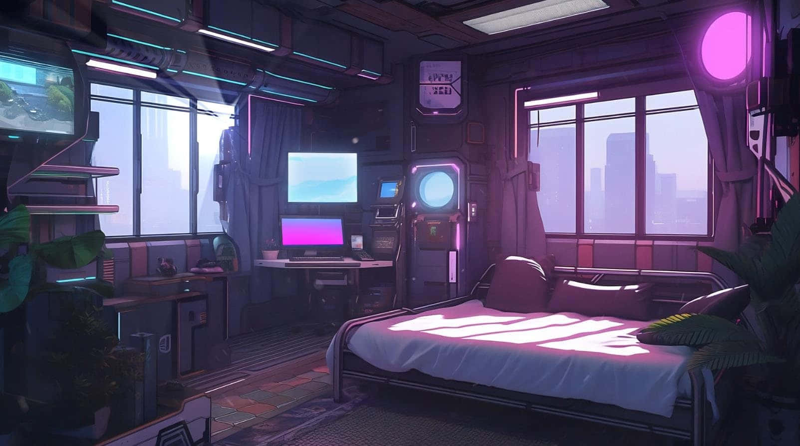 Futuristic Anime Gamer Bedroom Background