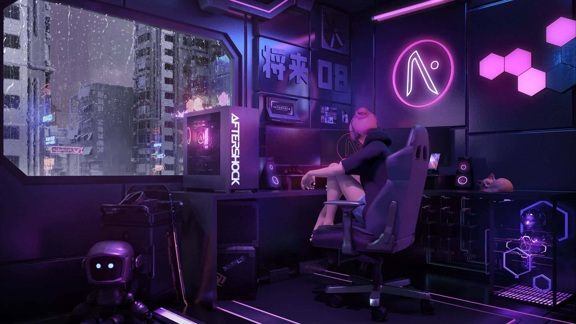 Futuristic Anime Gamer Room Background
