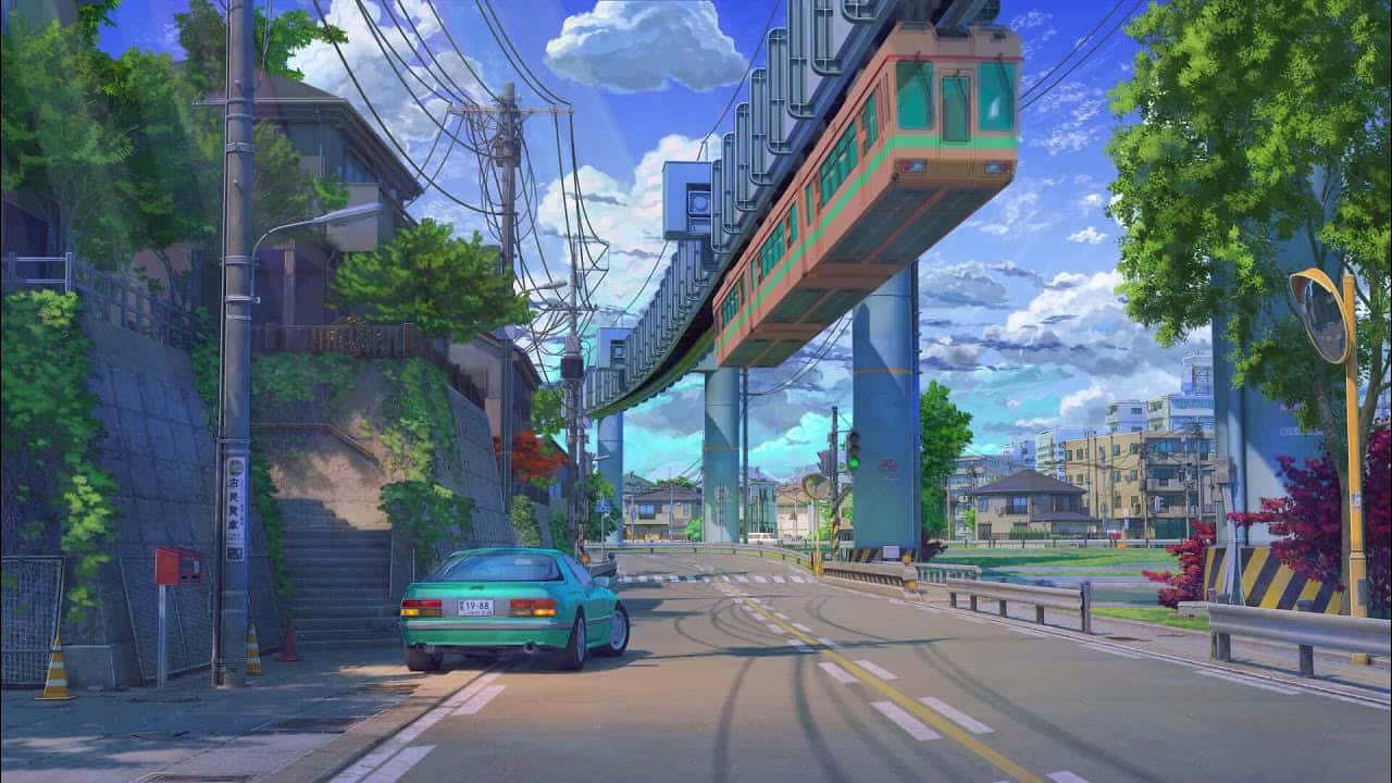 Futuristic Anime Monorail Scene