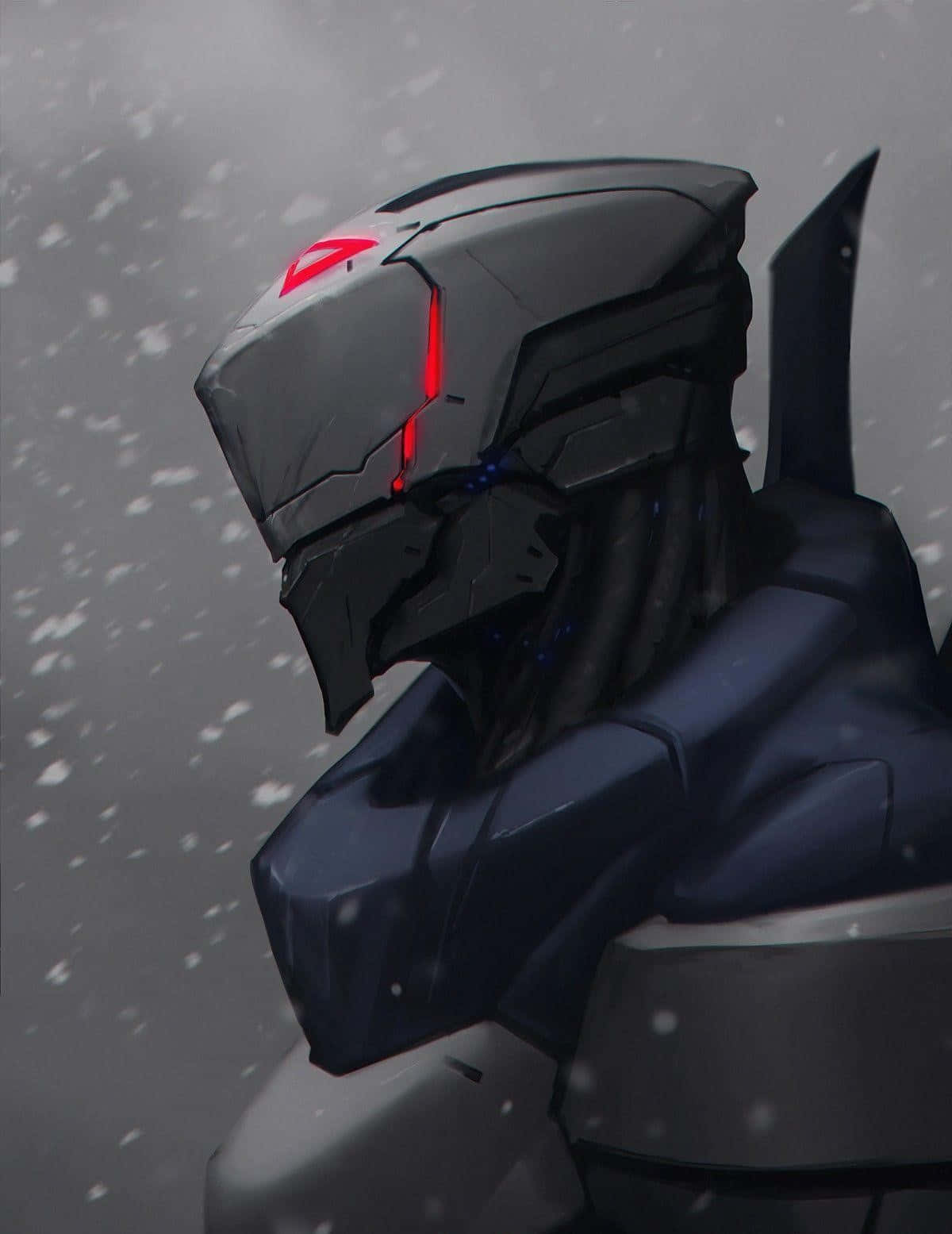 Futuristic_ Armor_ Profile_in_ Snow Background