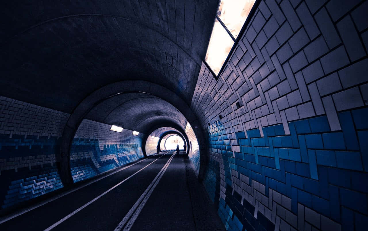 Futuristic Blue Tunnel Perspective Background