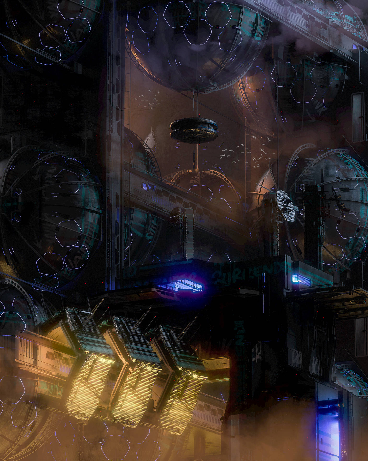 Futuristic Building, Science- Fiction Cyberpunk Background