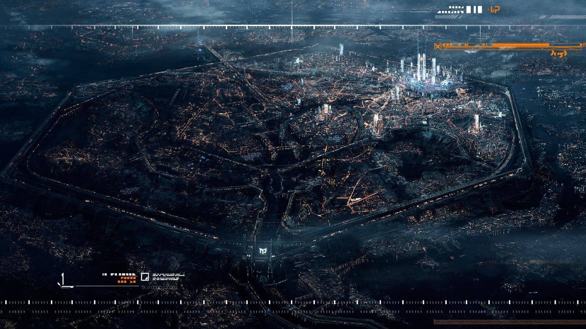 Futuristic City Aerial Shot Background