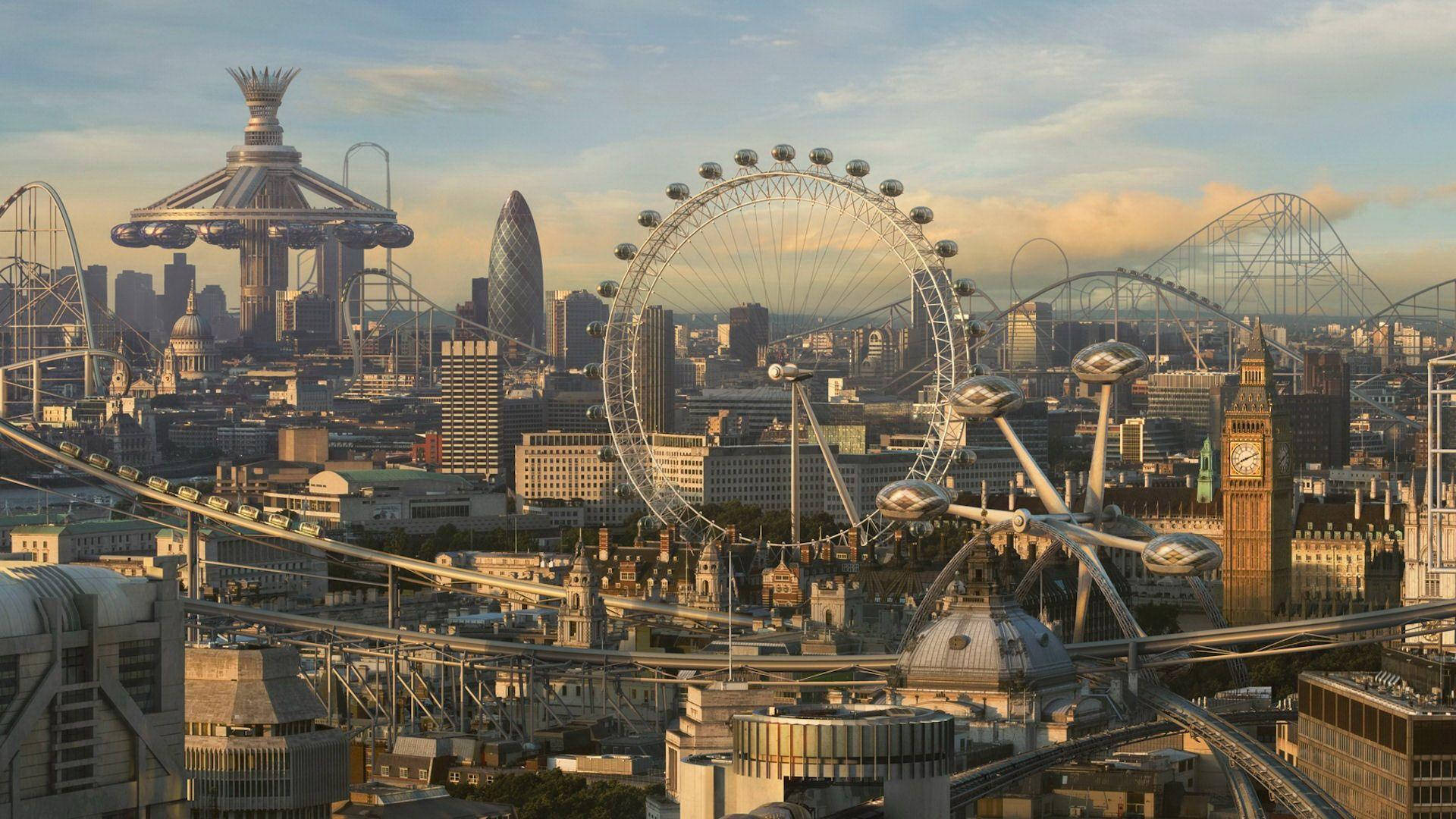 Futuristic City Around Big Ben Background