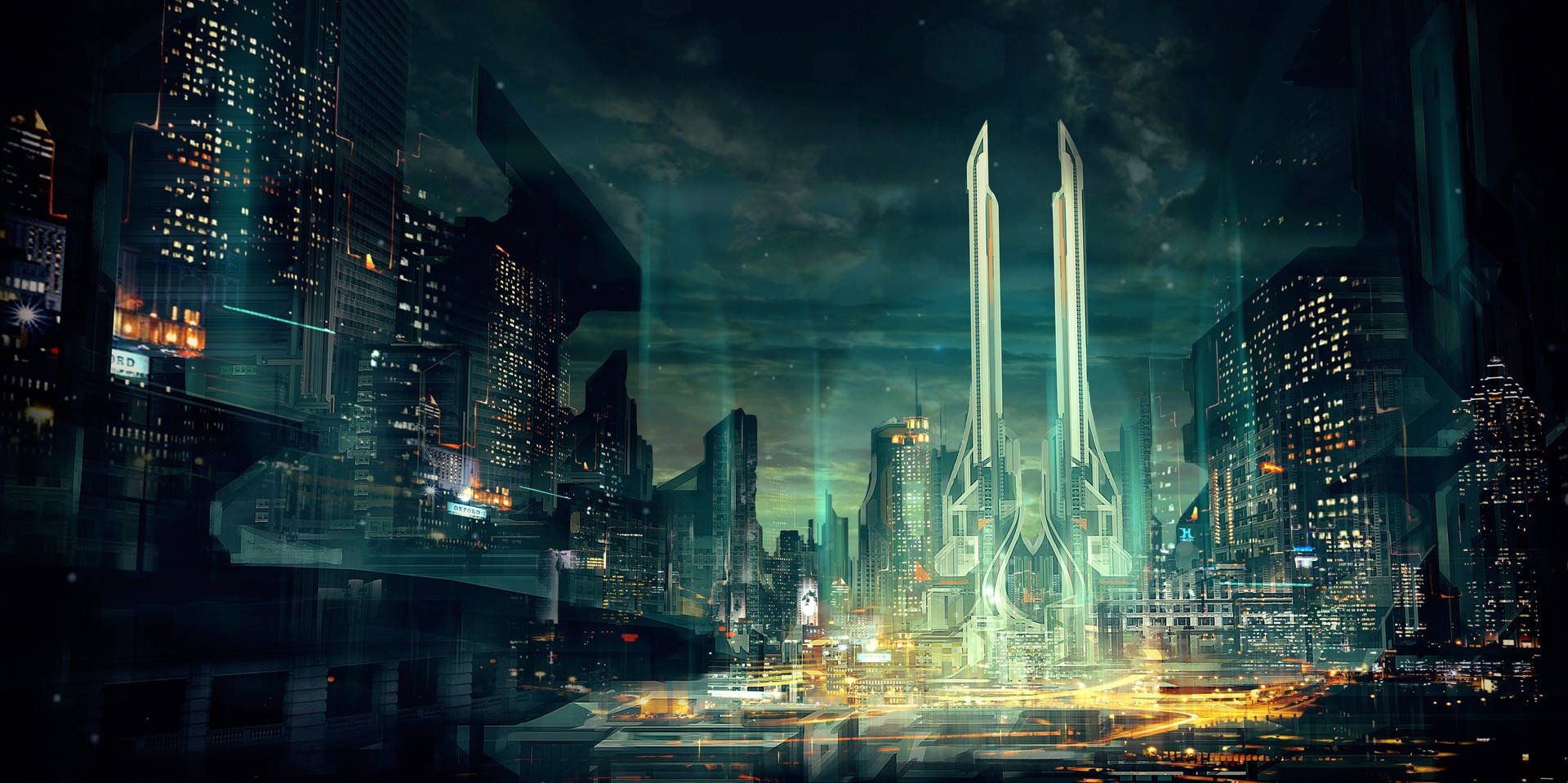 Futuristic City At Night Background